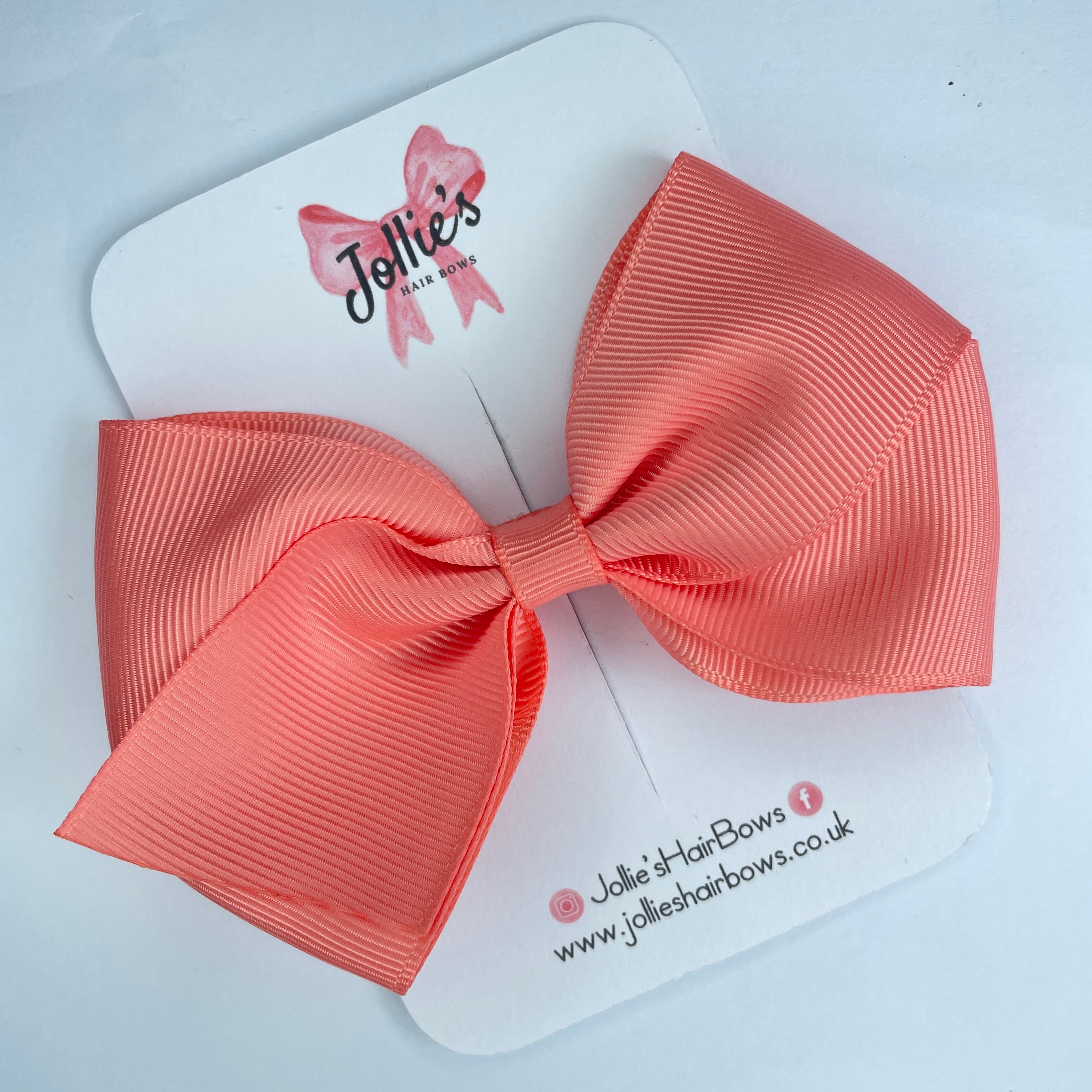 4" Light Coral Hair Bow with Clip – Grosgrain Ribbon with Lined Alligator Clip