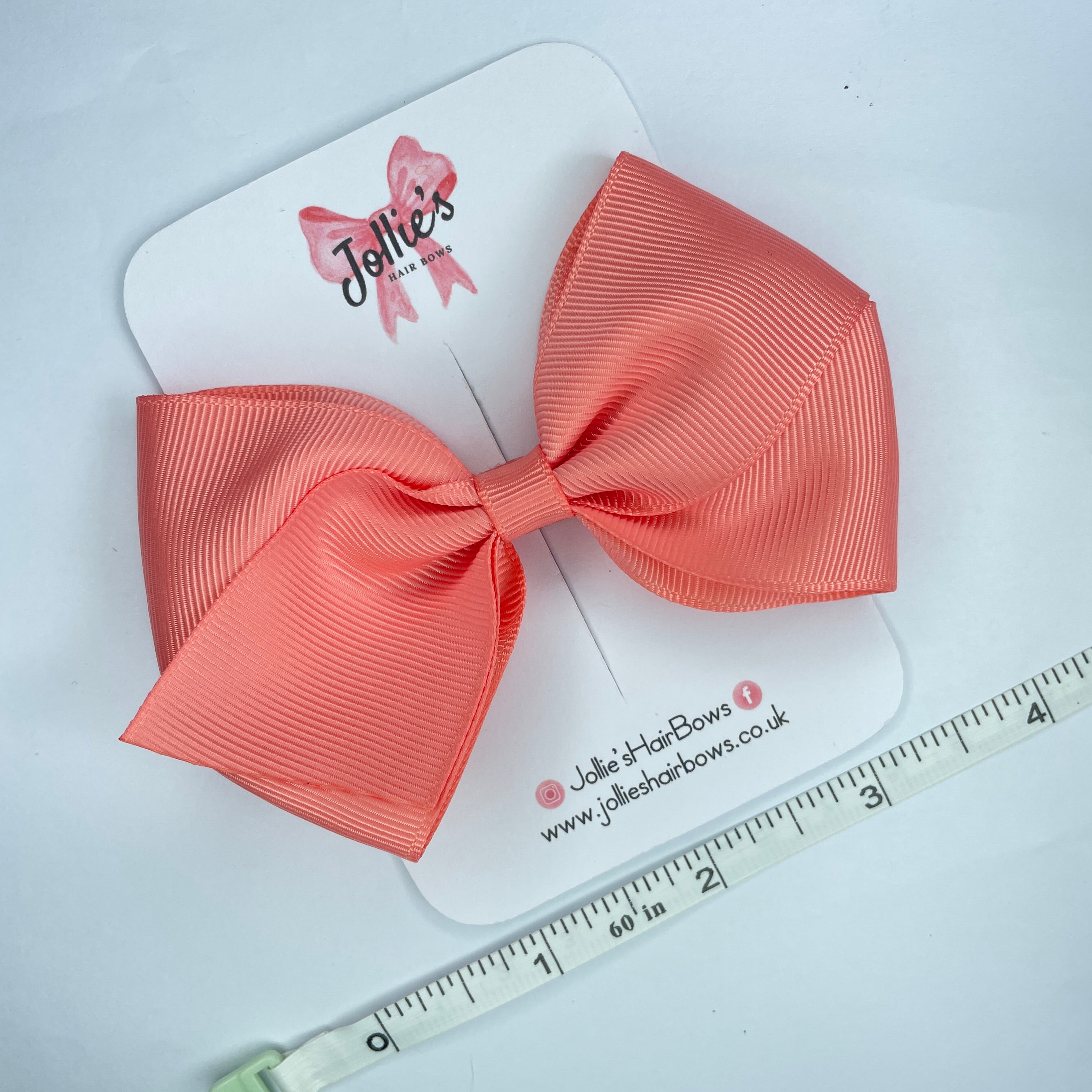4" Light Coral Hair Bow with Clip – Grosgrain Ribbon with Lined Alligator Clip
