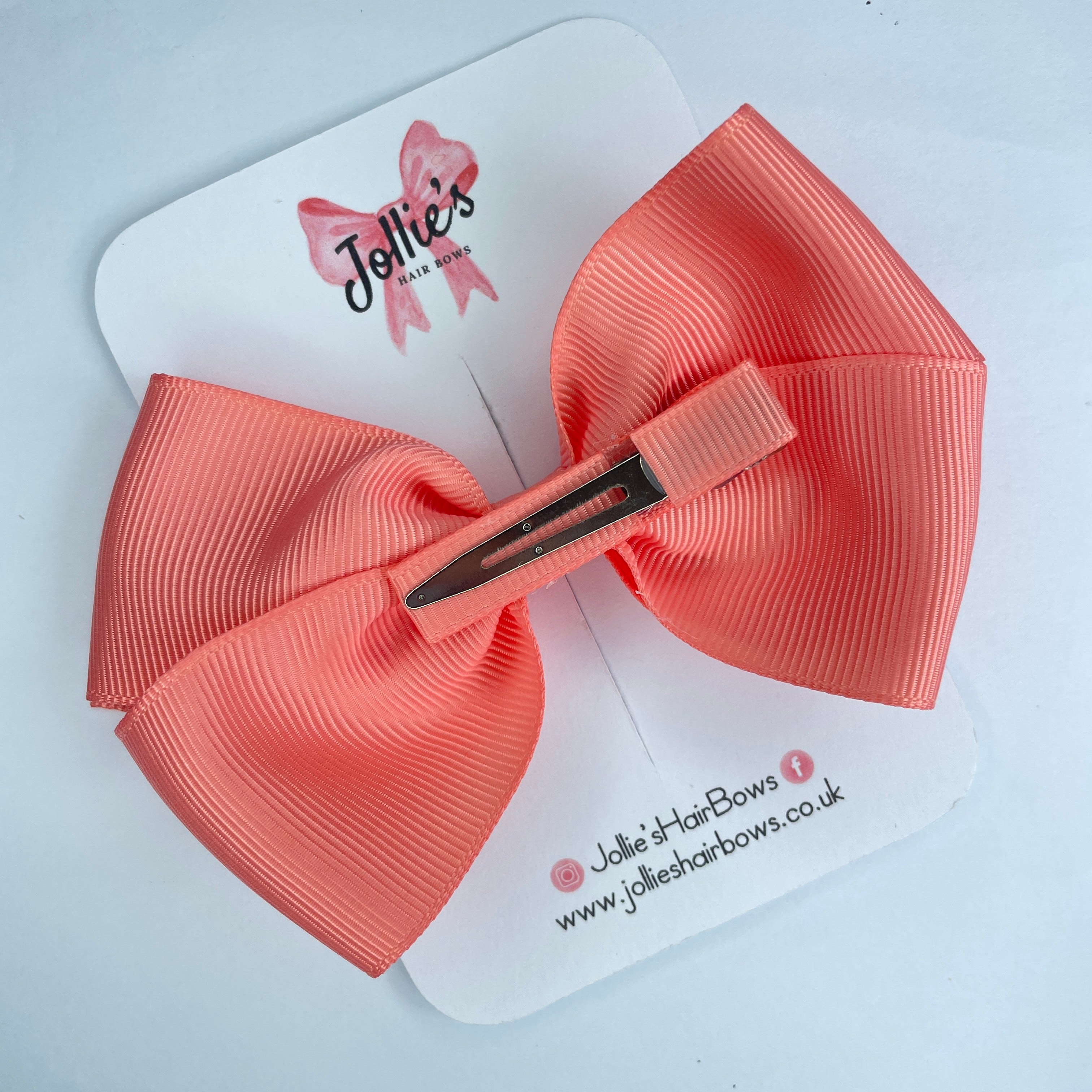 4" Light Coral Hair Bow with Clip – Grosgrain Ribbon with Lined Alligator Clip