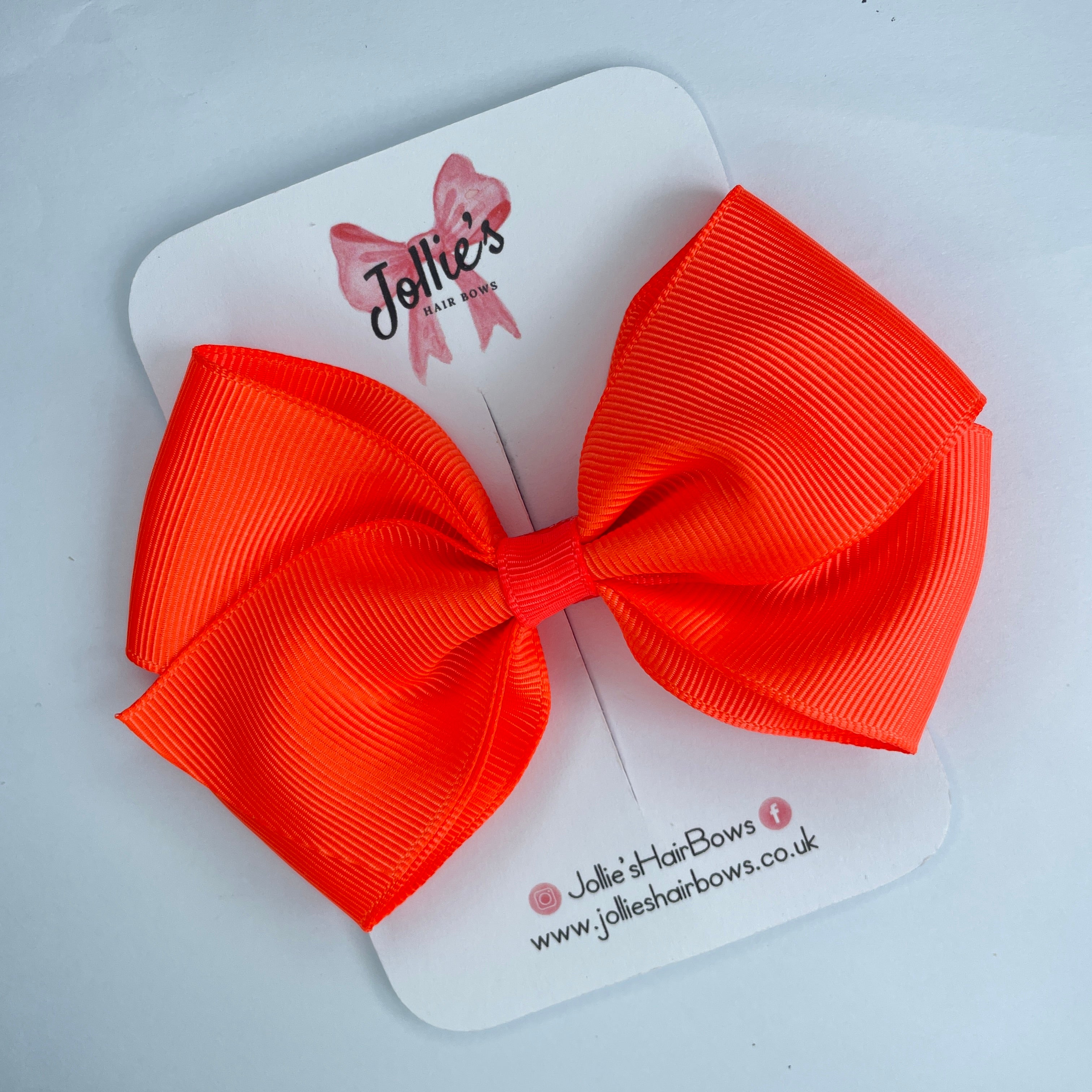 4" Neon Orange Hair Bow with Clip – Grosgrain Ribbon with Lined Alligator Clip