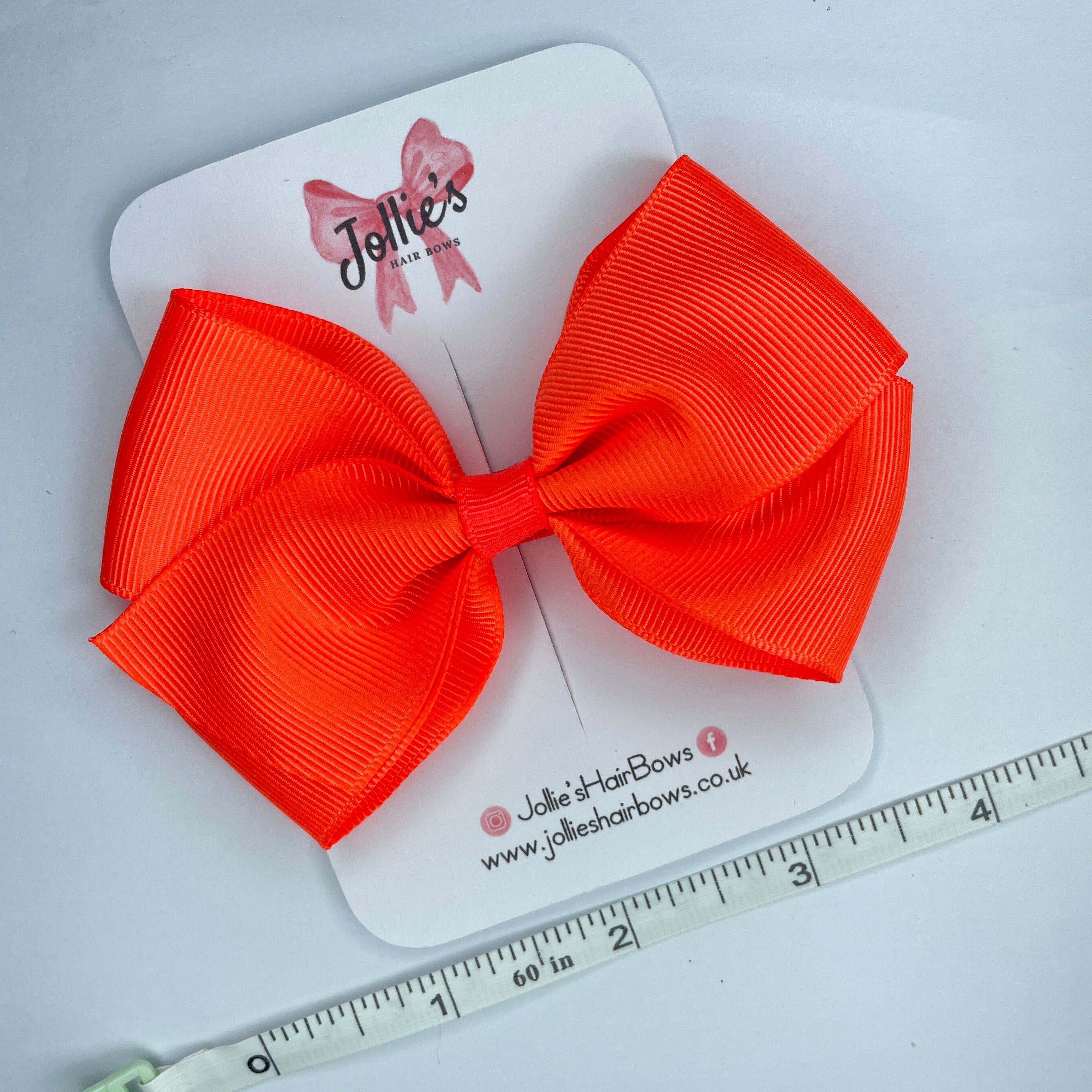 4" Neon Orange Hair Bow with Clip – Grosgrain Ribbon with Lined Alligator Clip