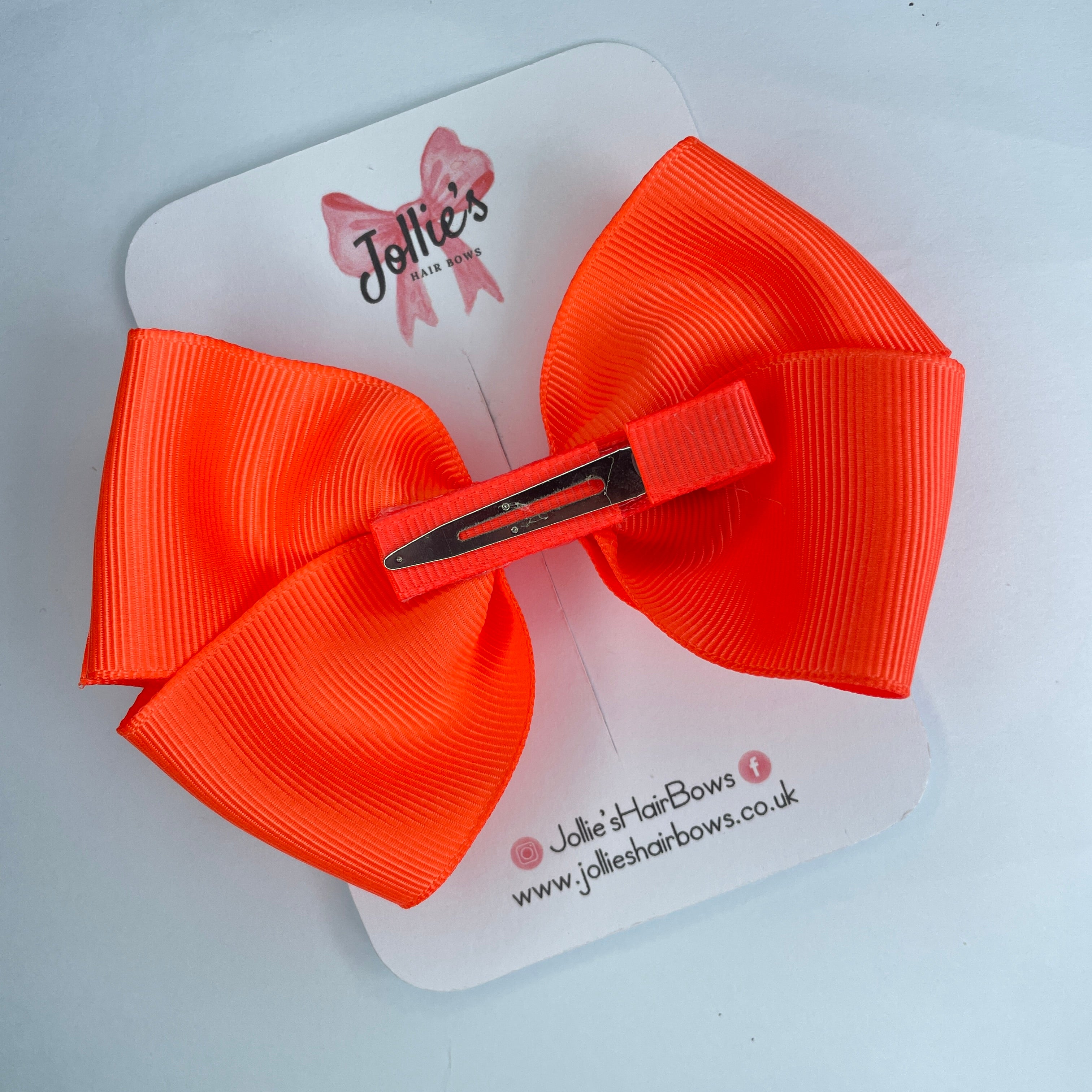 4" Neon Orange Hair Bow with Clip – Grosgrain Ribbon with Lined Alligator Clip
