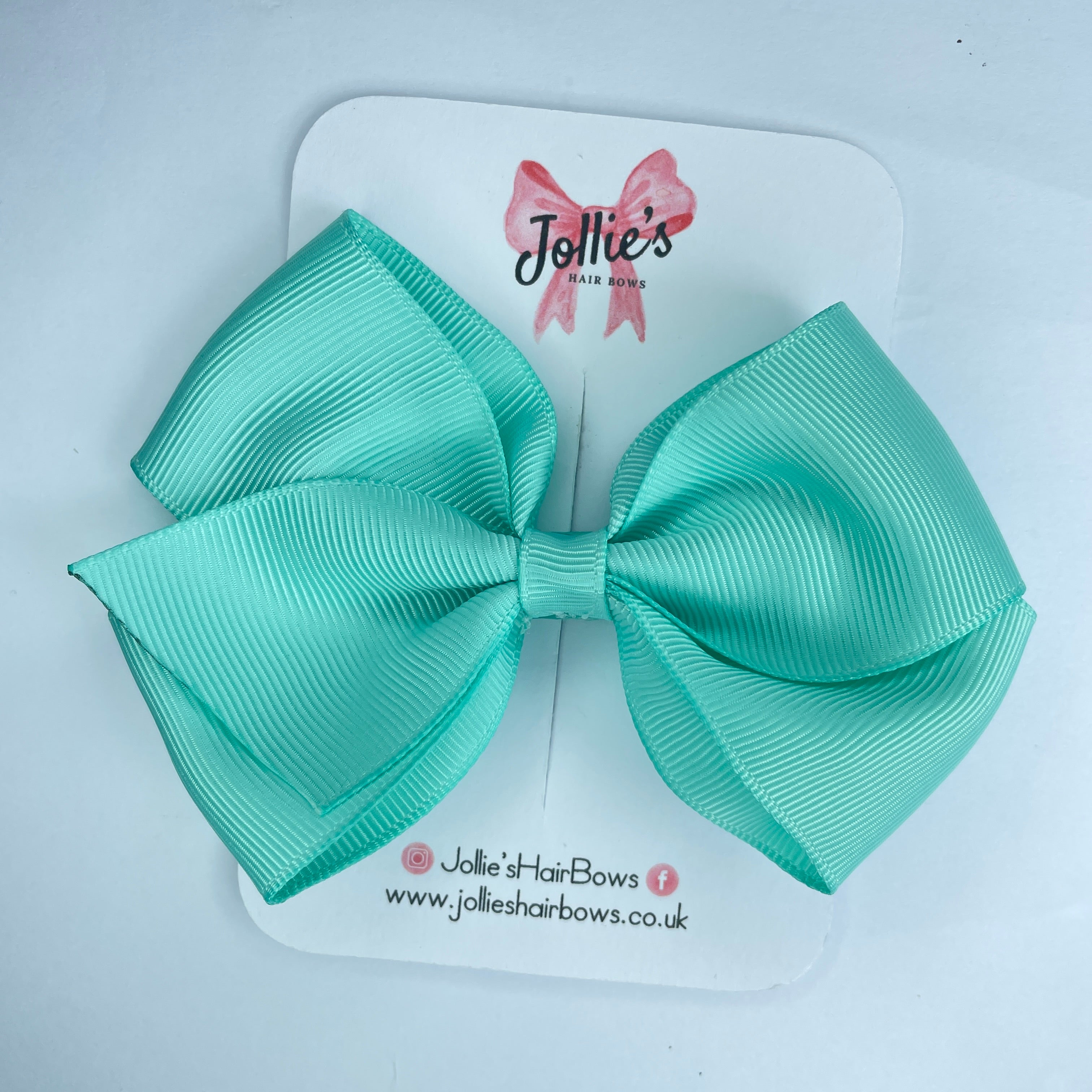 4" Aqua Hair Bow with Clip – Grosgrain Ribbon with Lined Alligator Clip