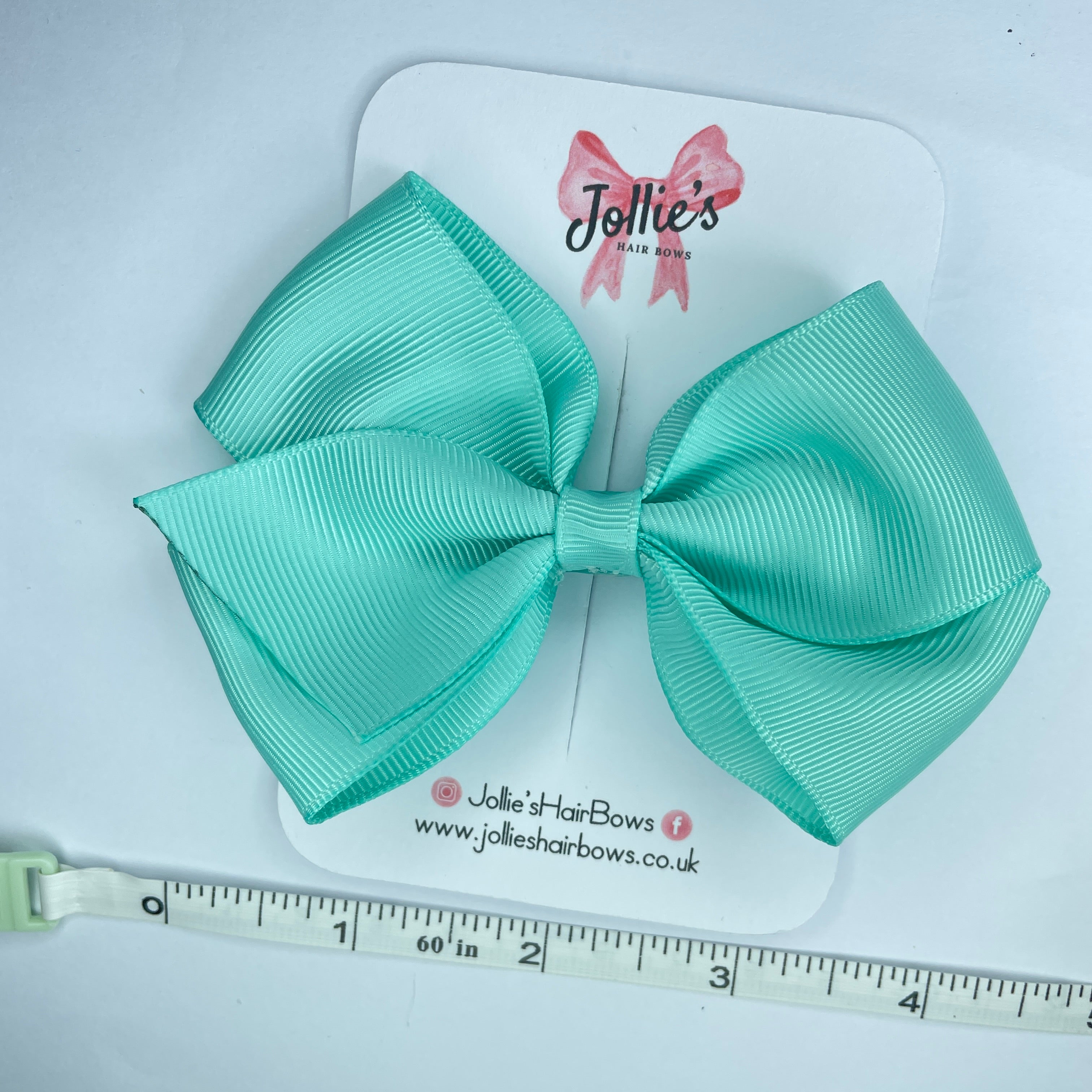 4" Aqua Hair Bow with Clip – Grosgrain Ribbon with Lined Alligator Clip