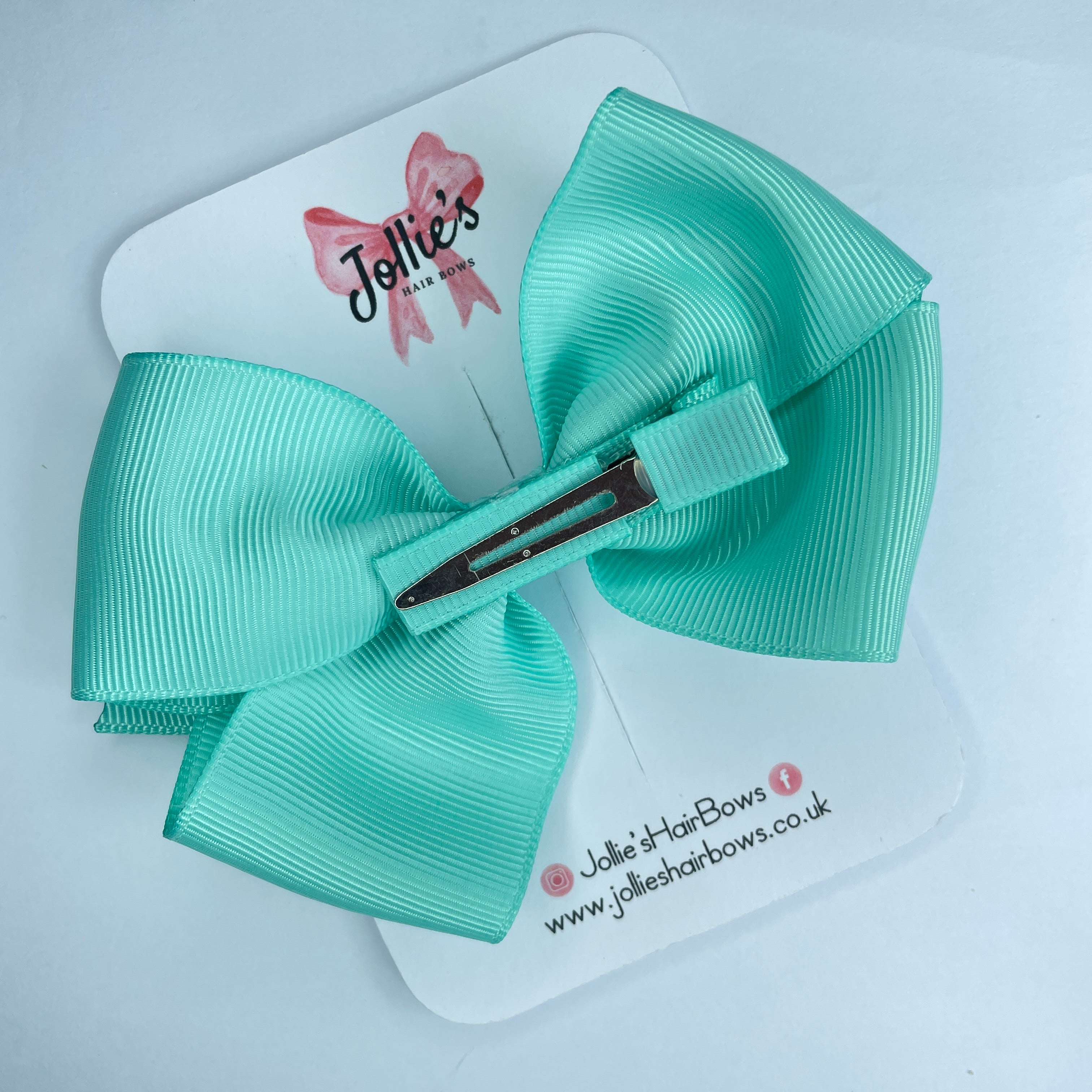 4" Aqua Hair Bow with Clip – Grosgrain Ribbon with Lined Alligator Clip
