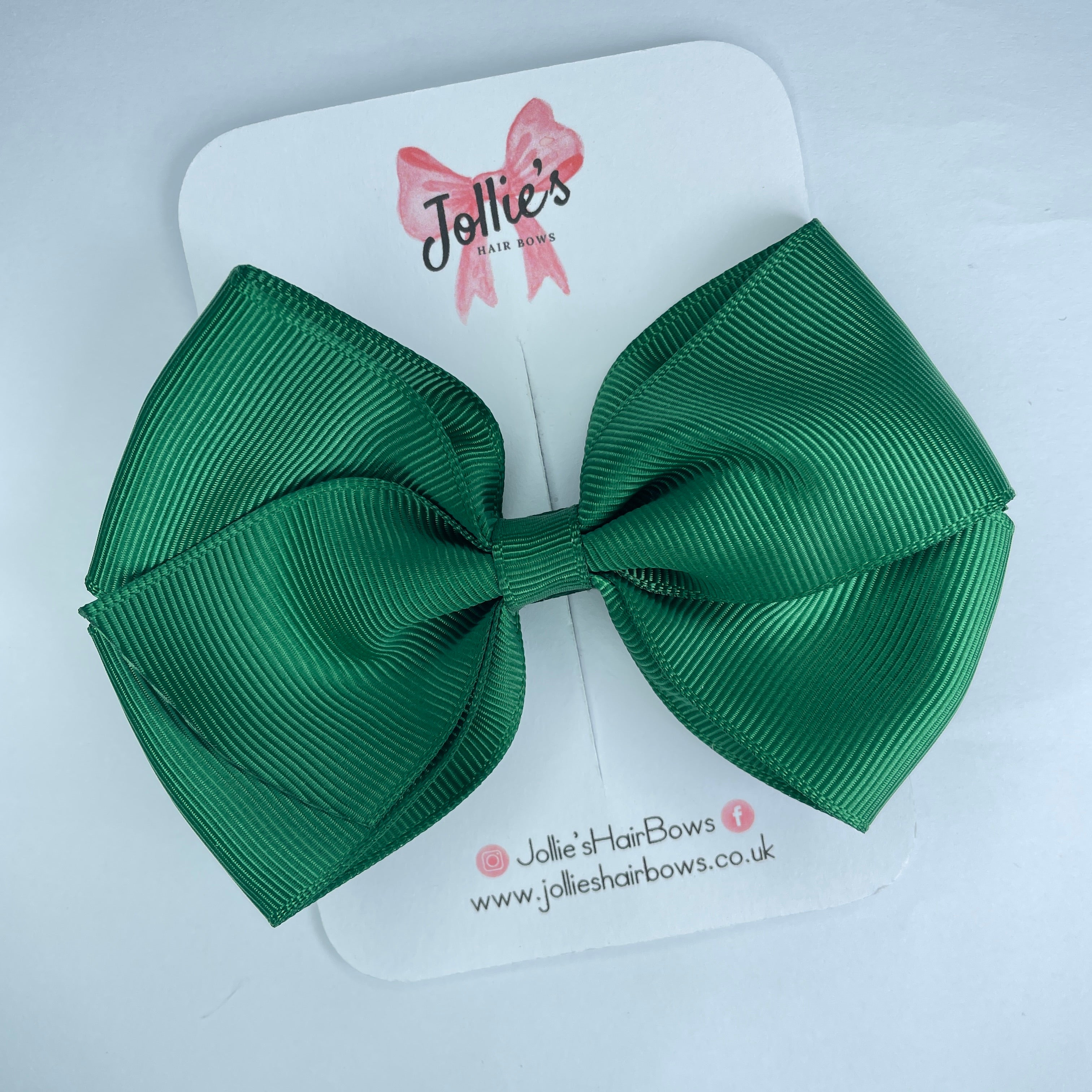 4" Forest Green Hair Bow with Clip – Grosgrain Ribbon with Lined Alligator Clip