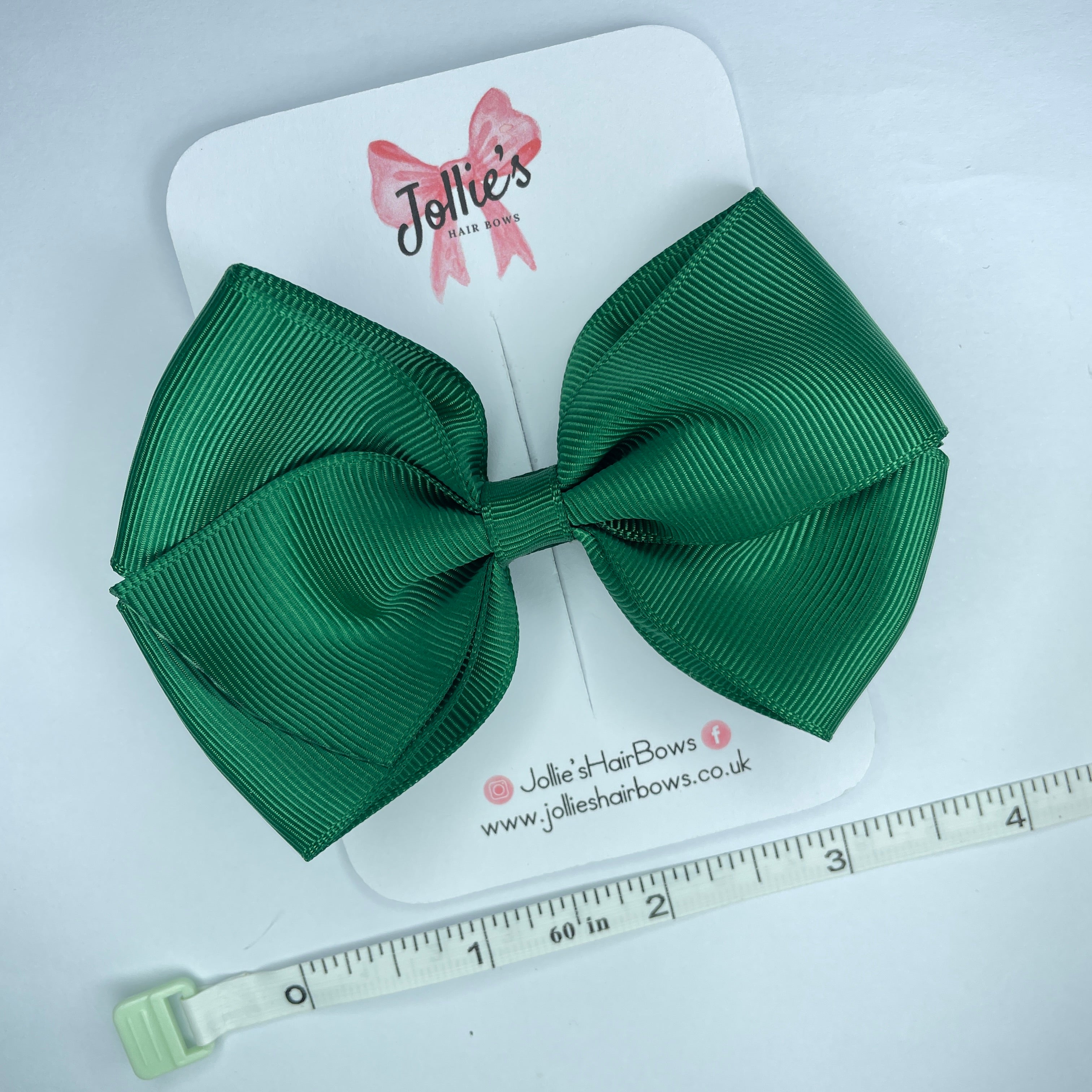 4" Forest Green Hair Bow with Clip – Grosgrain Ribbon with Lined Alligator Clip