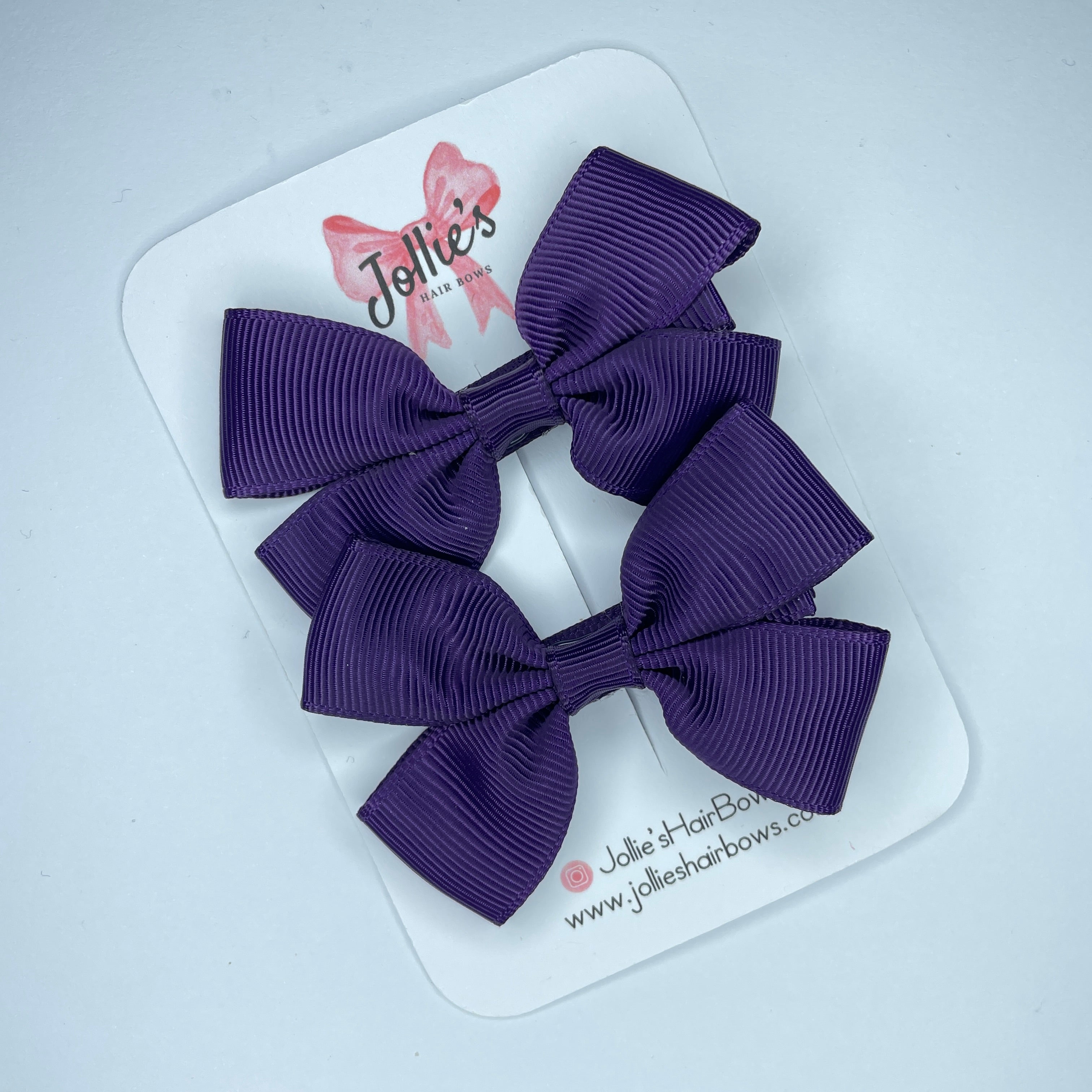 2.5" Plum Classic Hair Bows (Pair) – Grosgrain Ribbon with Lined Alligator Clips