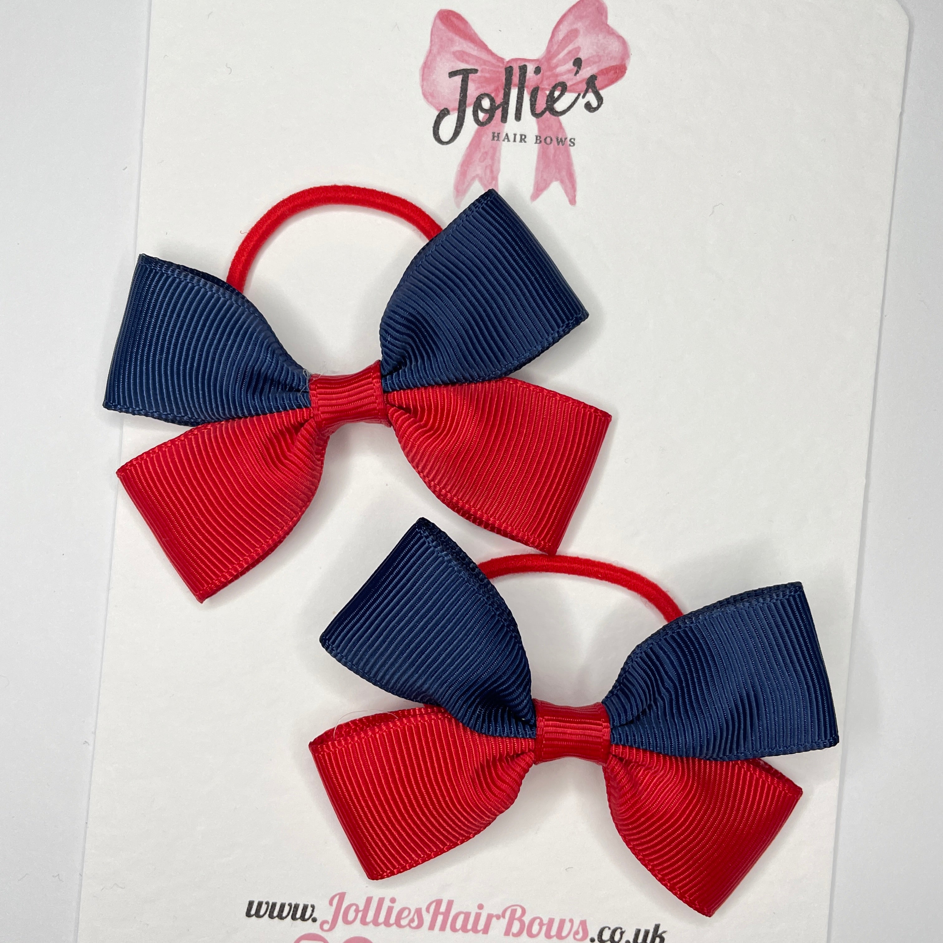 2.5" Red & Navy Hair Bows (Pair) β Grosgrain Ribbon with Thin Elastic