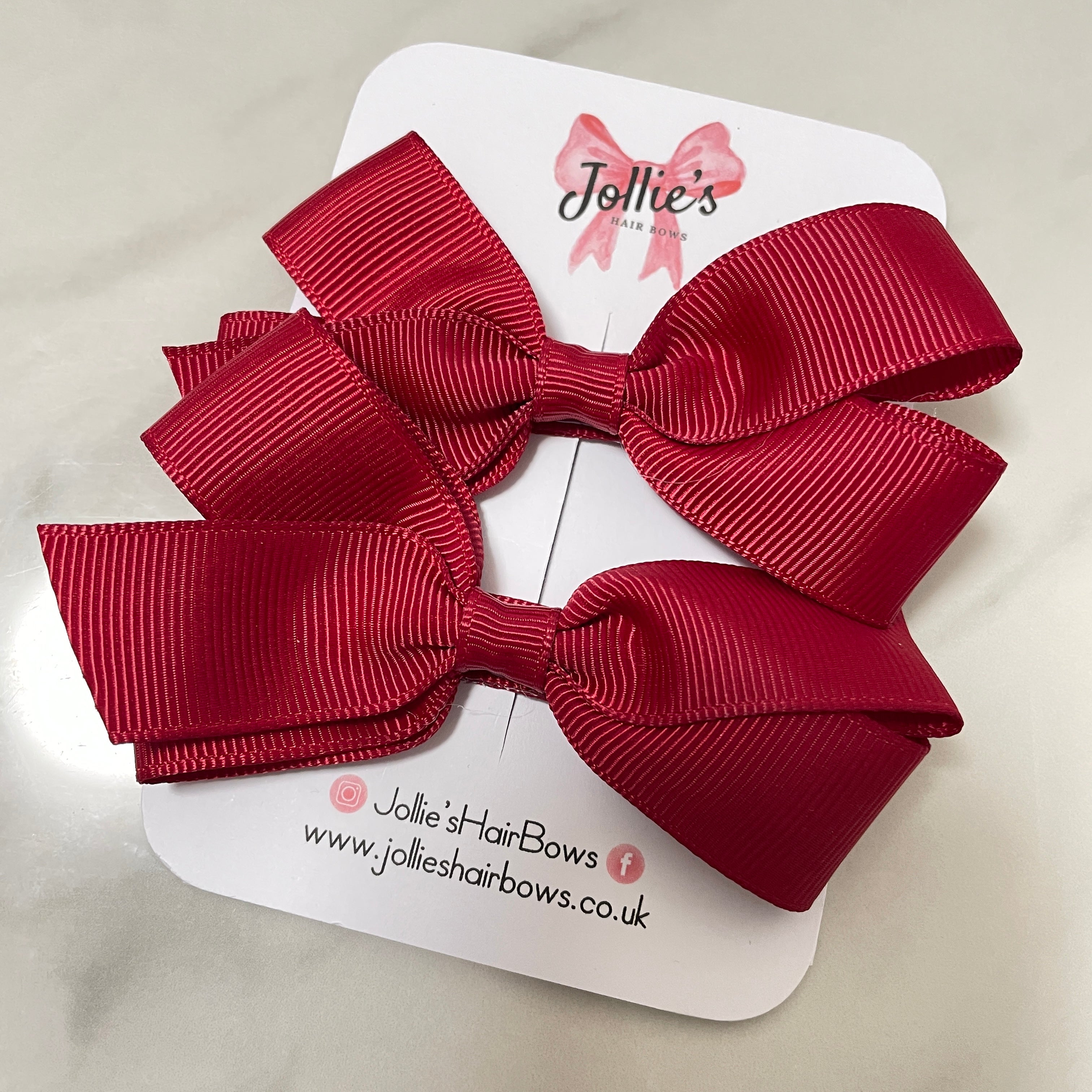 3.5" Scarlet Red Hair Bows with Clip (Pair) – Grosgrain Ribbon with Lined Alligator Clip