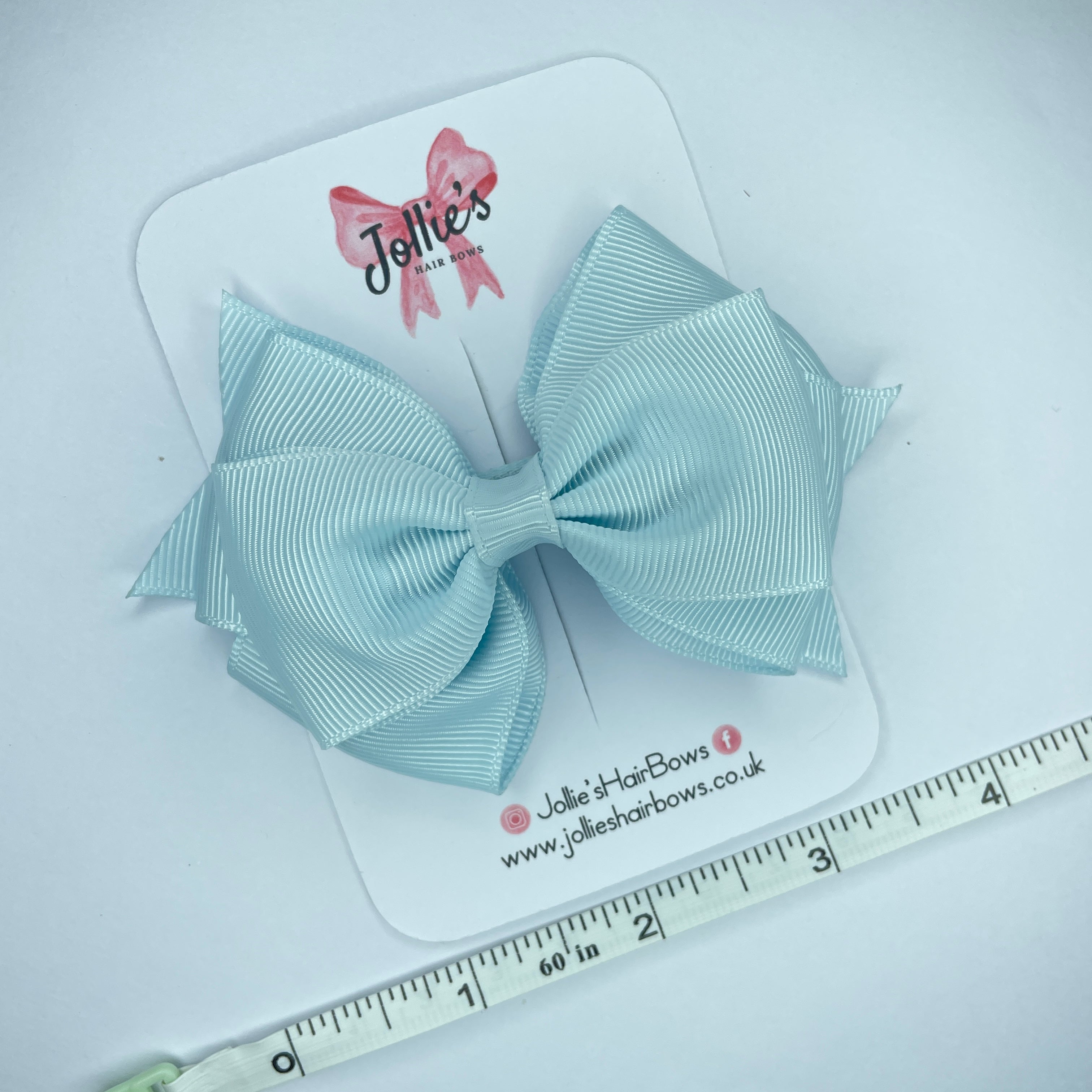 4" Blue Vapor Triple Layer Hair Bow – Grosgrain Ribbon with Lined Alligator Clip