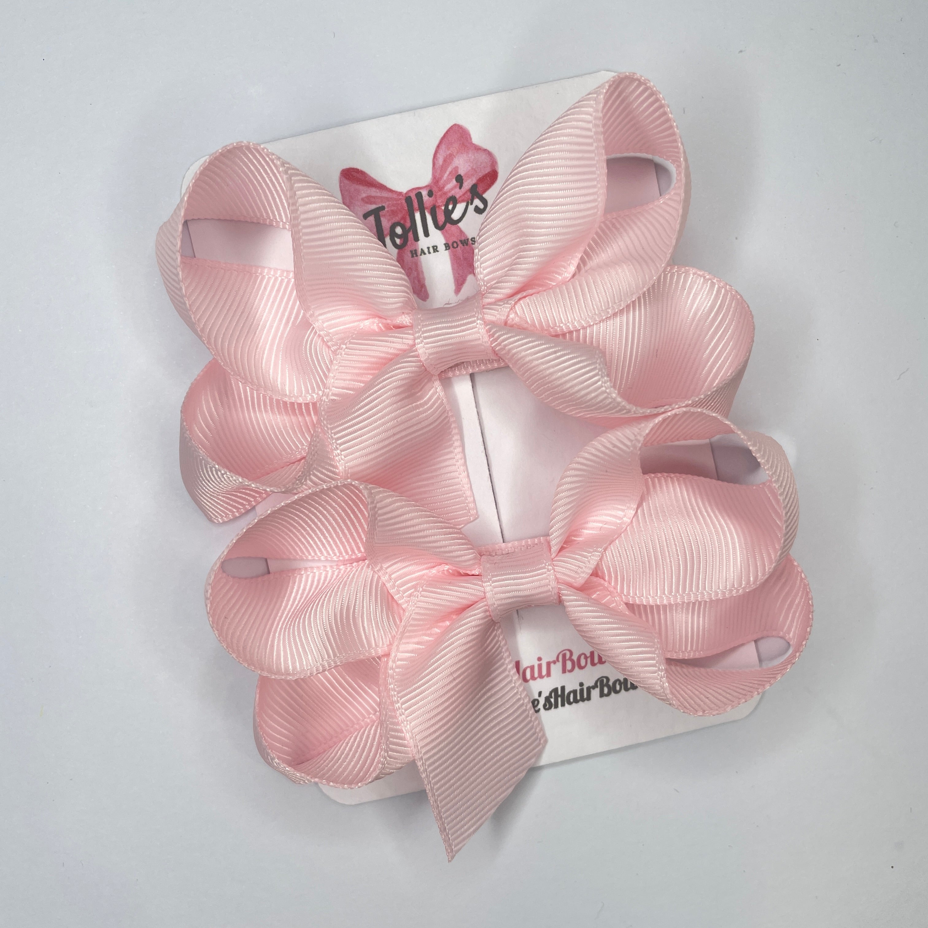 3" Powder Pink Twisted Hair Bow Pair – Grosgrain Ribbon Clips for Girls