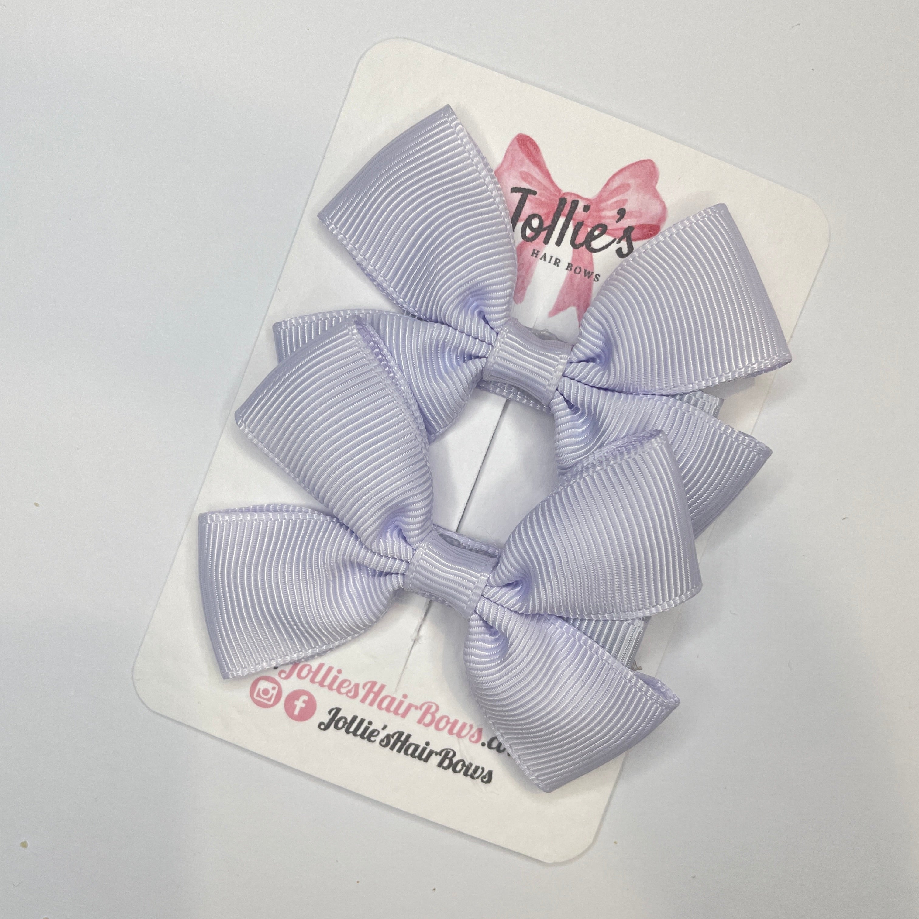 2.5" Lilac Mist Classic Hair Bows (Pair) – Grosgrain Ribbon with Lined Alligator Clips