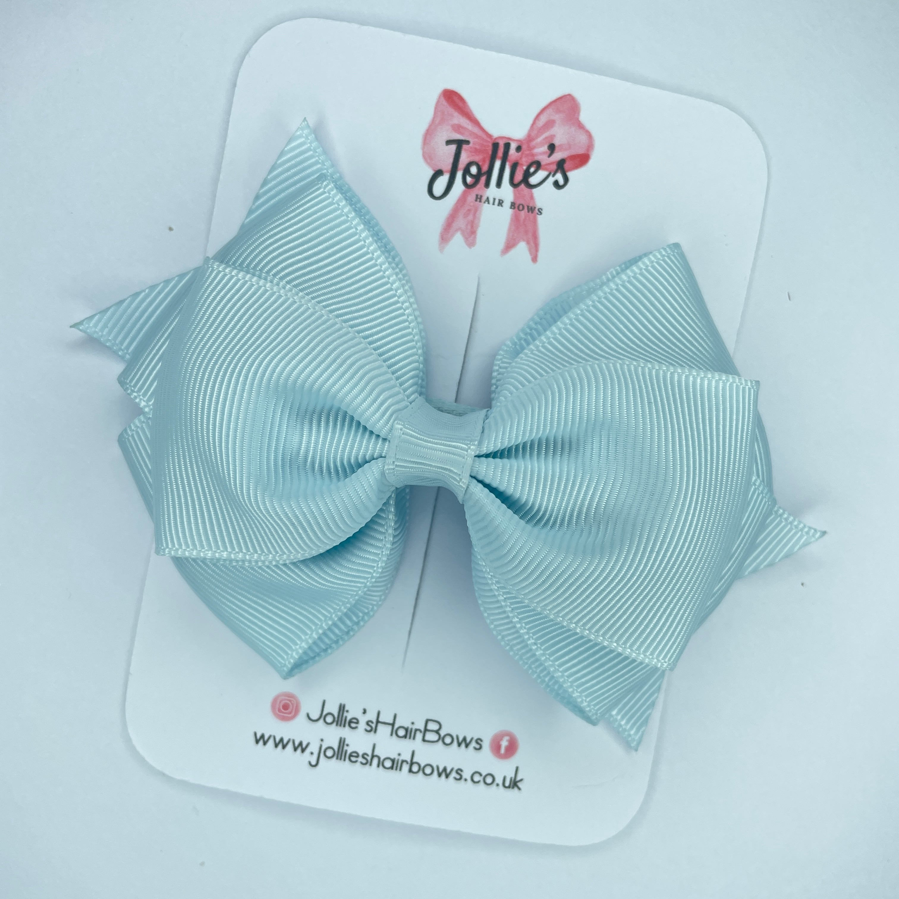 4" Blue Vapor Triple Layer Hair Bow – Grosgrain Ribbon with Lined Alligator Clip