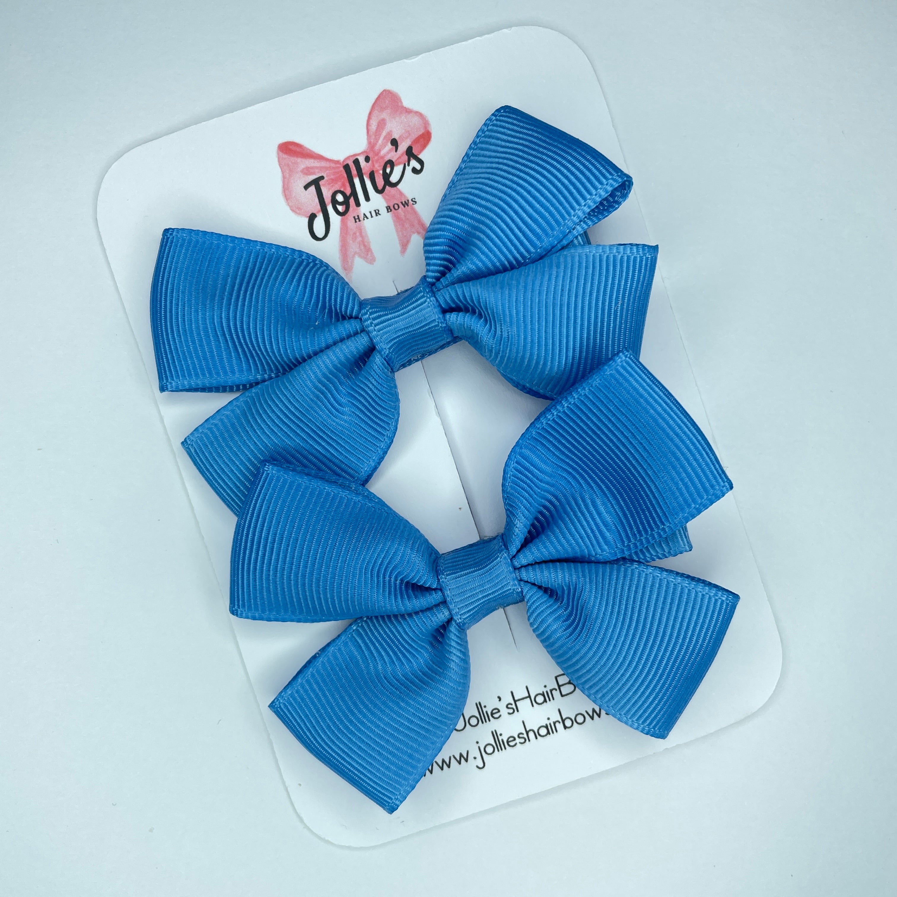 2.5" Porcelain Blue Classic Hair Bows (Pair) β Grosgrain Ribbon with Lined Alligator Clips