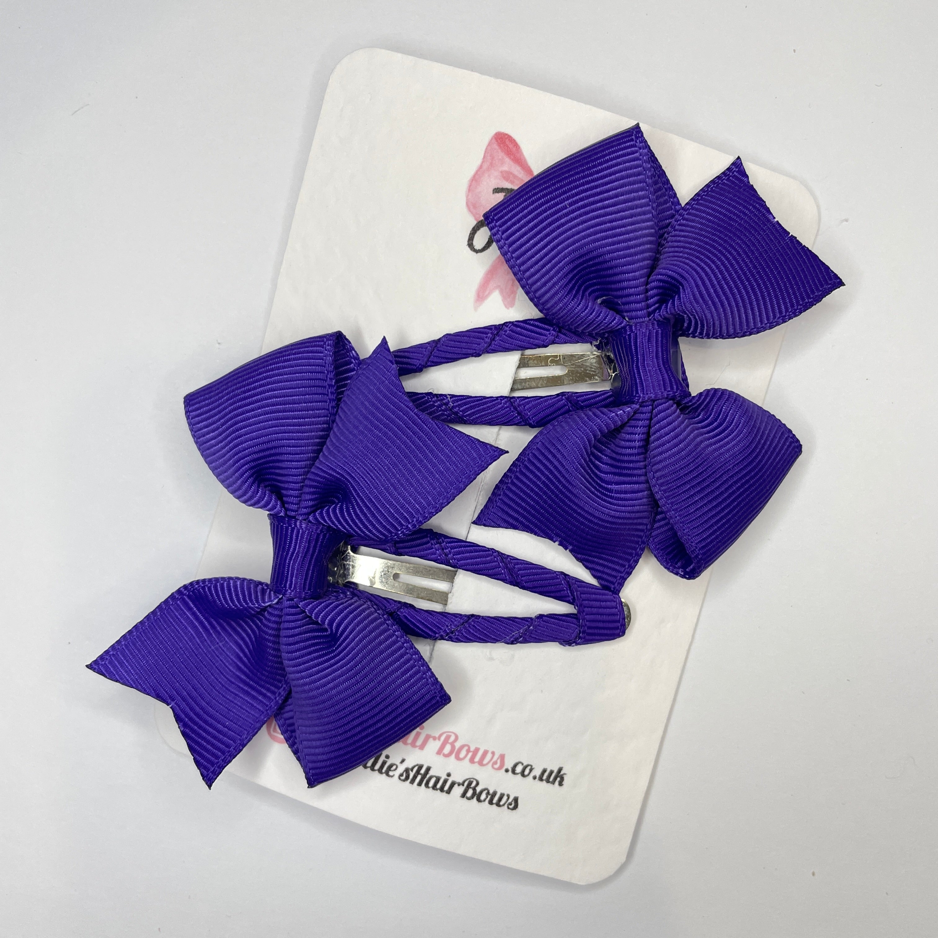 2.5" Regal Purple Bow Snap Clips – Grosgrain Ribbon Hair Clips for Girls (Set of 2)