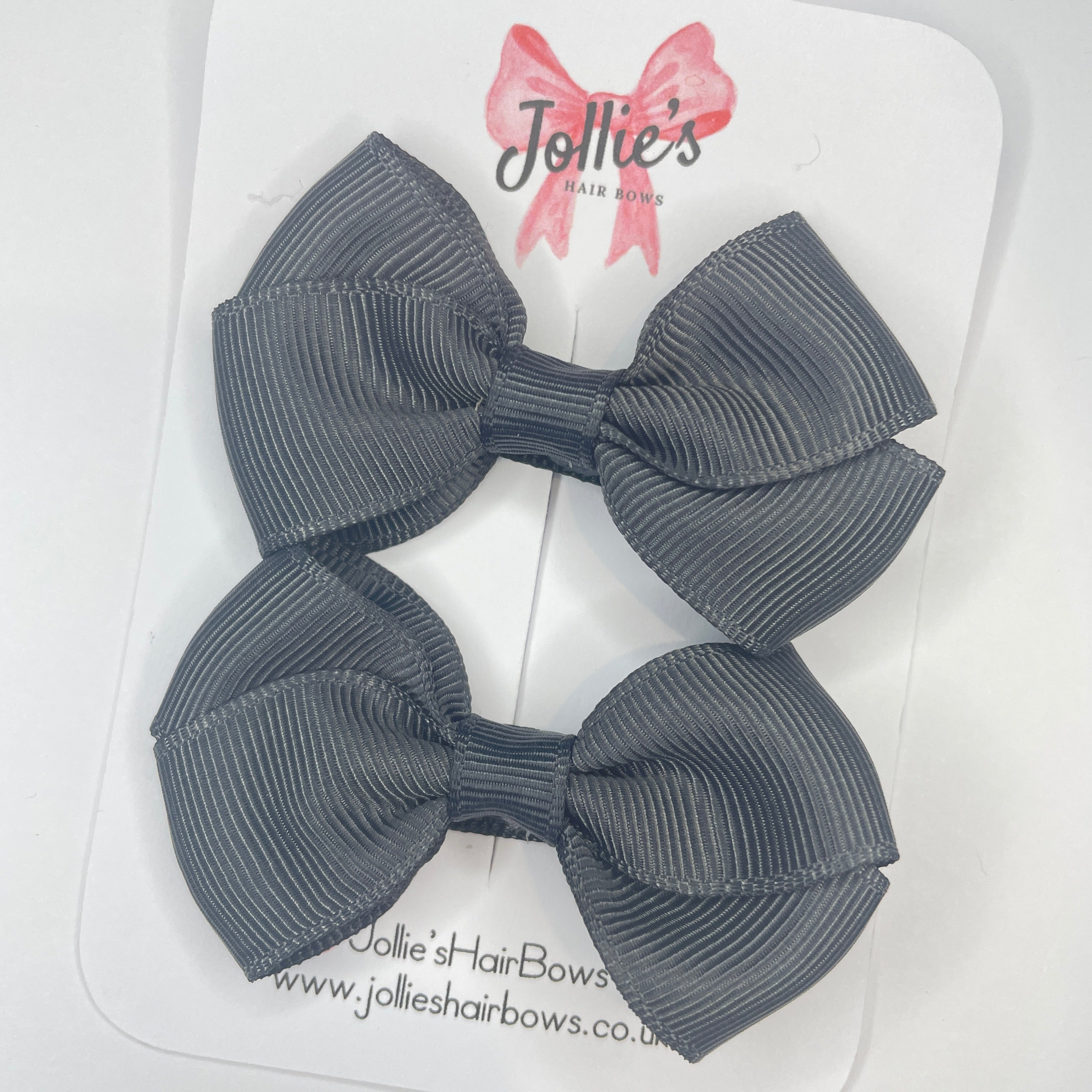 2.5" Charcoal Classy Bow with Lined Alligator Clip – Grosgrain Ribbon Pair