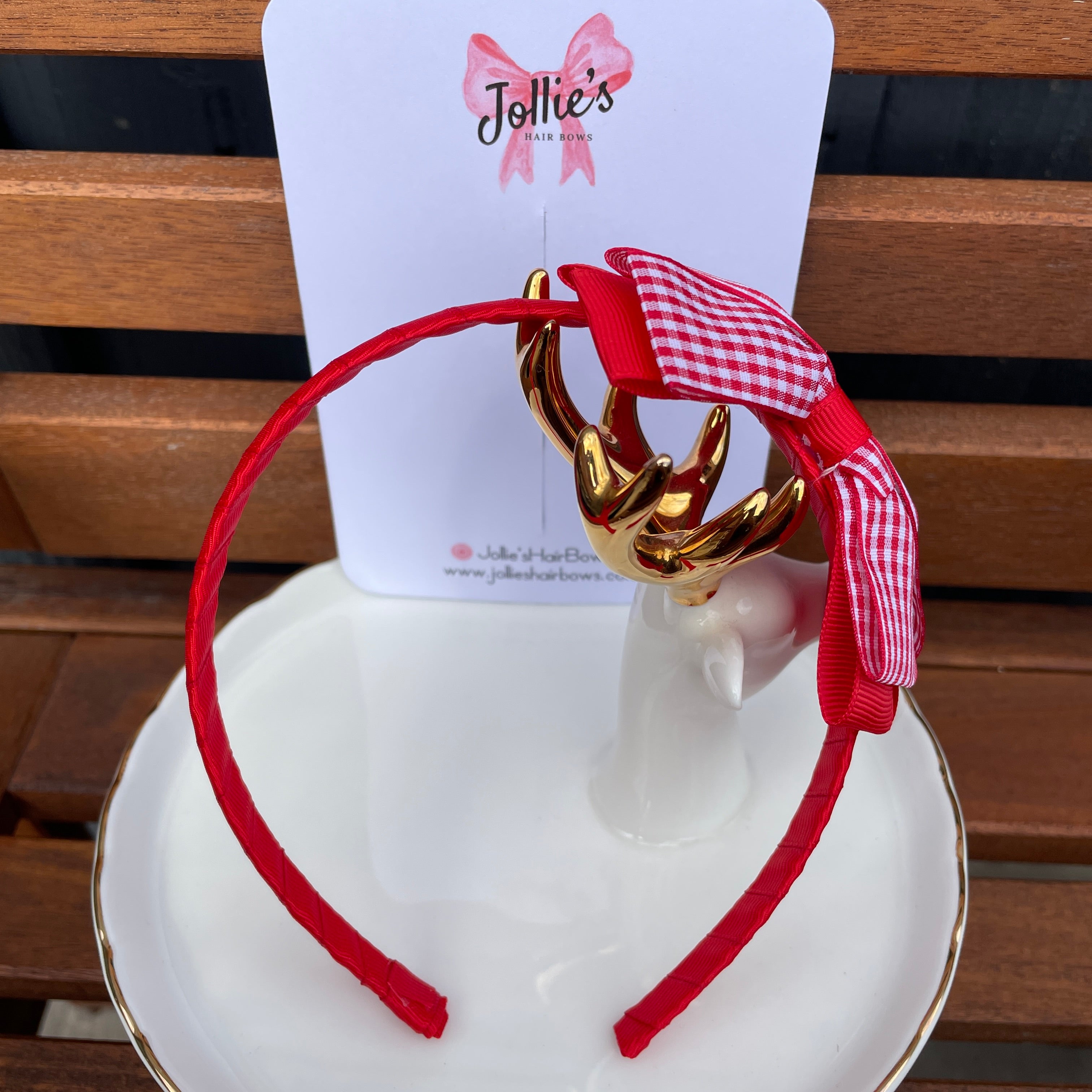 4" Flat Bow Headband – Red Gingham