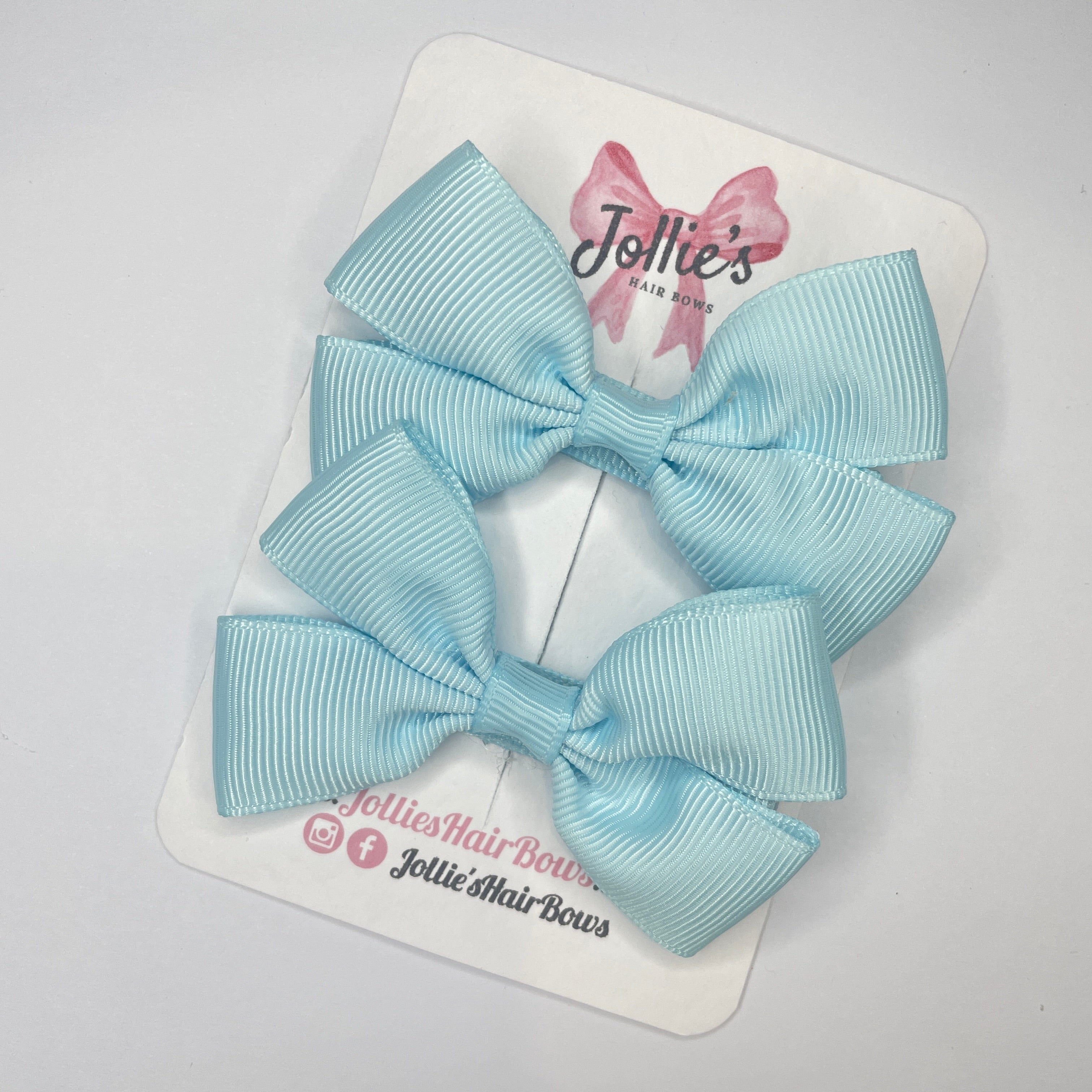 2.5" Light Blue Classic Hair Bows (Pair) β Grosgrain Ribbon with Lined Alligator Clips