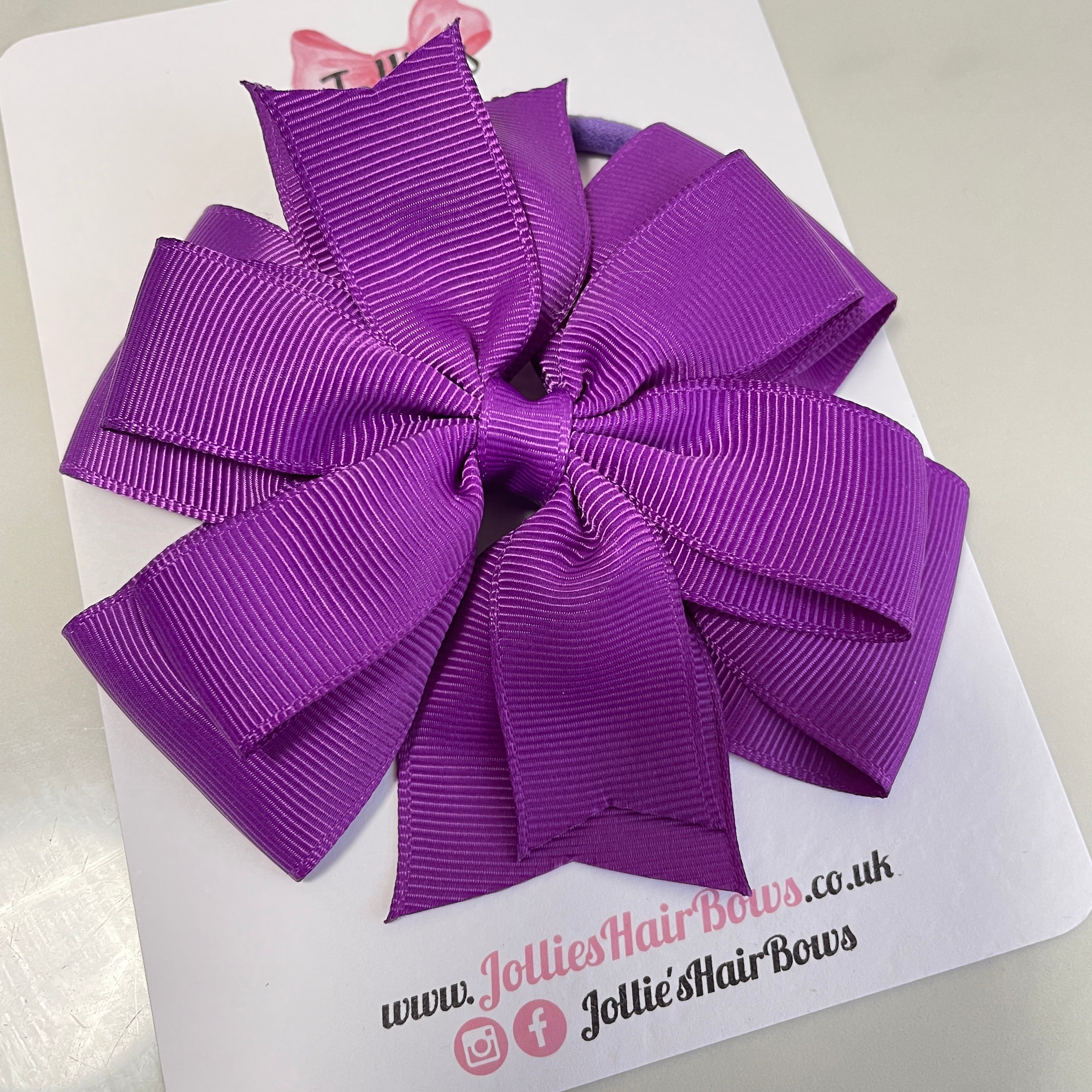 4.5" Ultra Violet Double Layer Pinwheel Hair Bow – Grosgrain Ribbon with Thick Elastic Bobble
