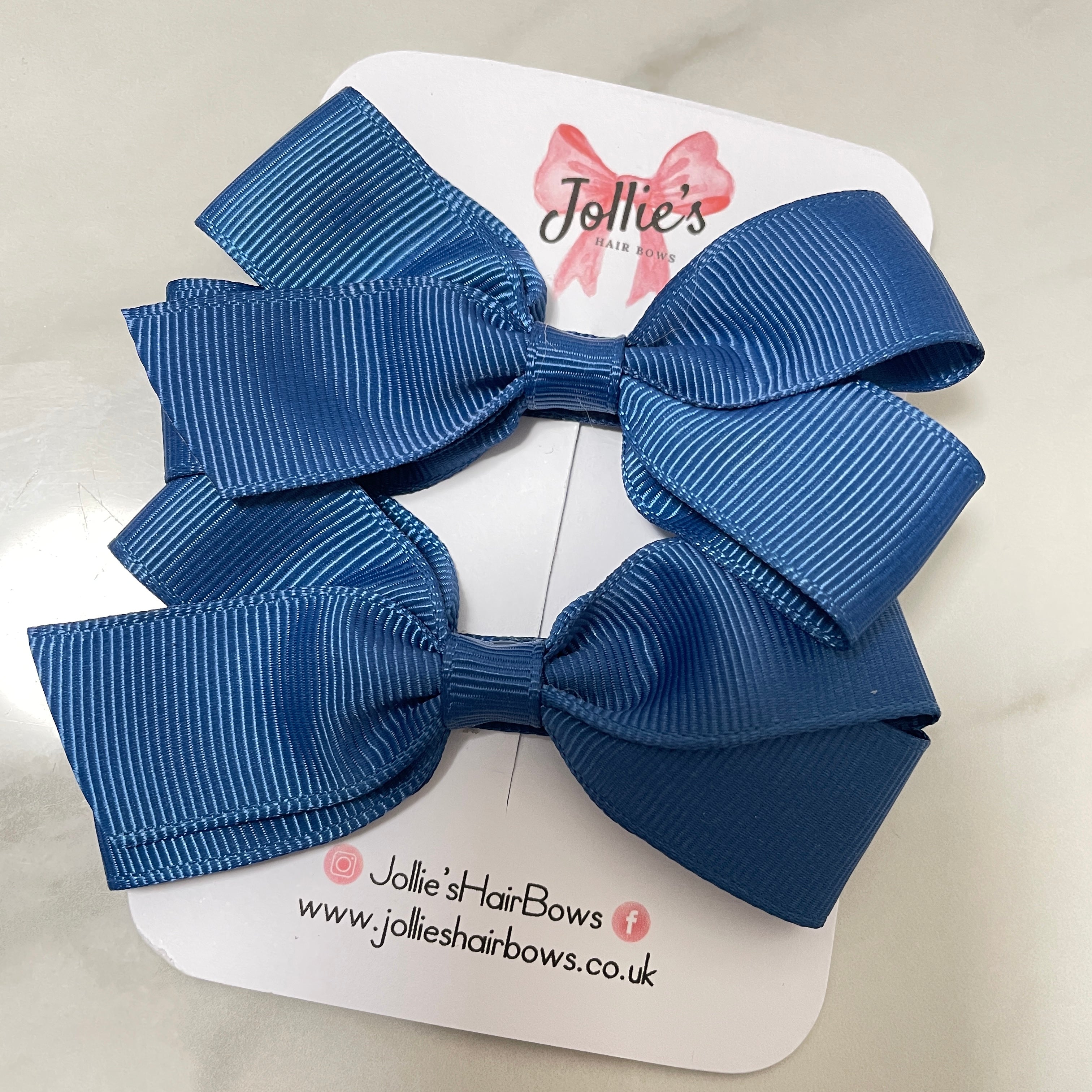 3.5" Light Navy Hair Bows with Clip (Pair) – Grosgrain Ribbon with Lined Alligator Clip