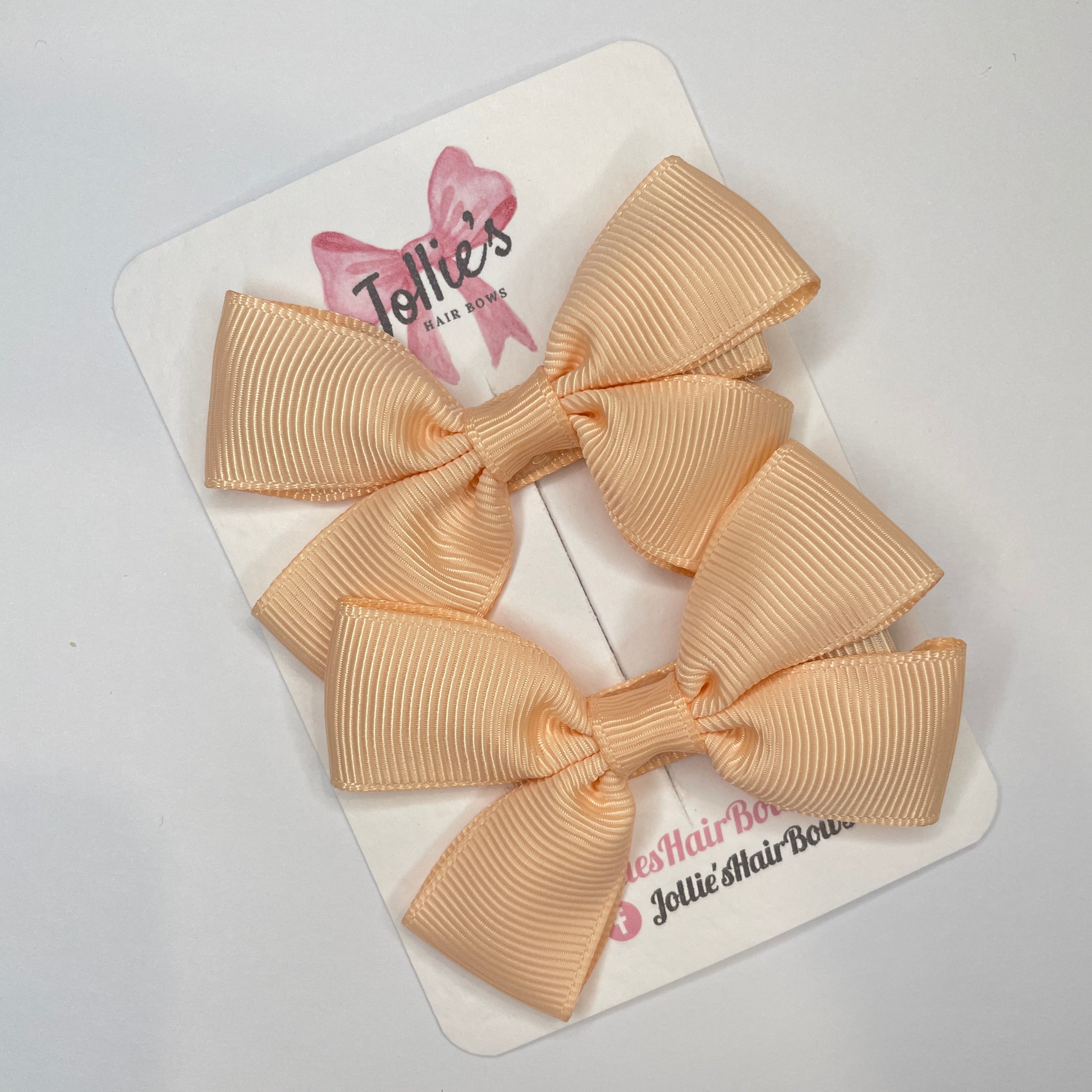 2.5" Petal Peach Classic Hair Bows (Pair) β Grosgrain Ribbon with Lined Alligator Clips