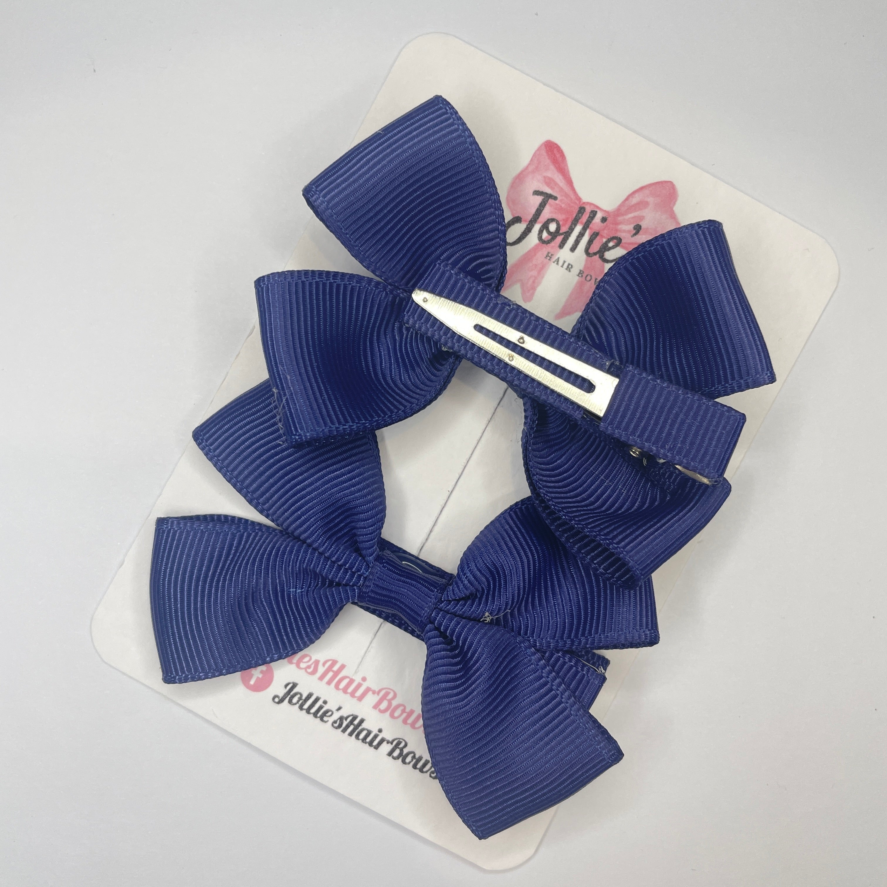 2.5" Ink Blue Classic Hair Bows (Pair) – Grosgrain Ribbon with Lined Alligator Clips