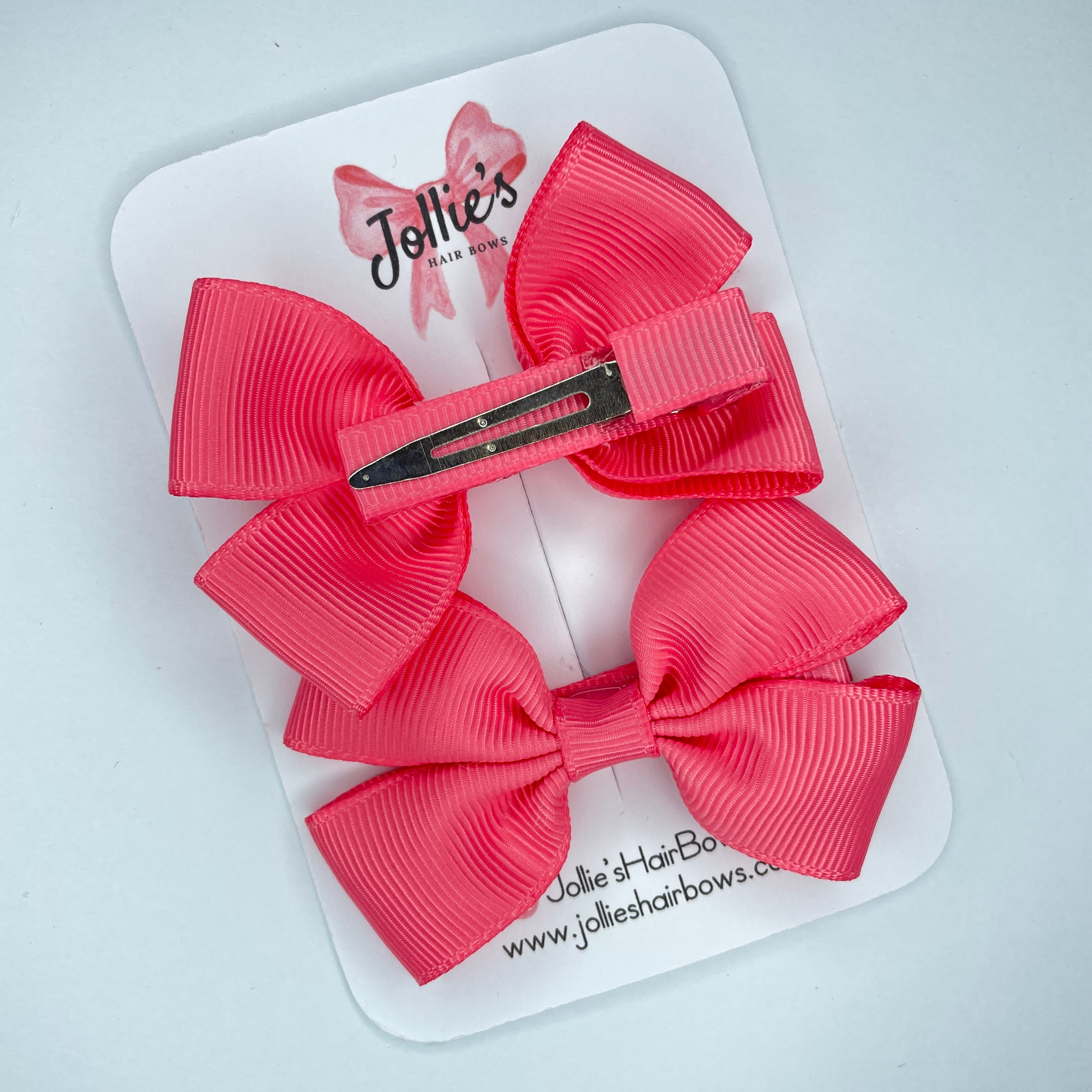 2.5" Coral Rose Classic Hair Bows (Pair) β Grosgrain Ribbon with Lined Alligator Clips