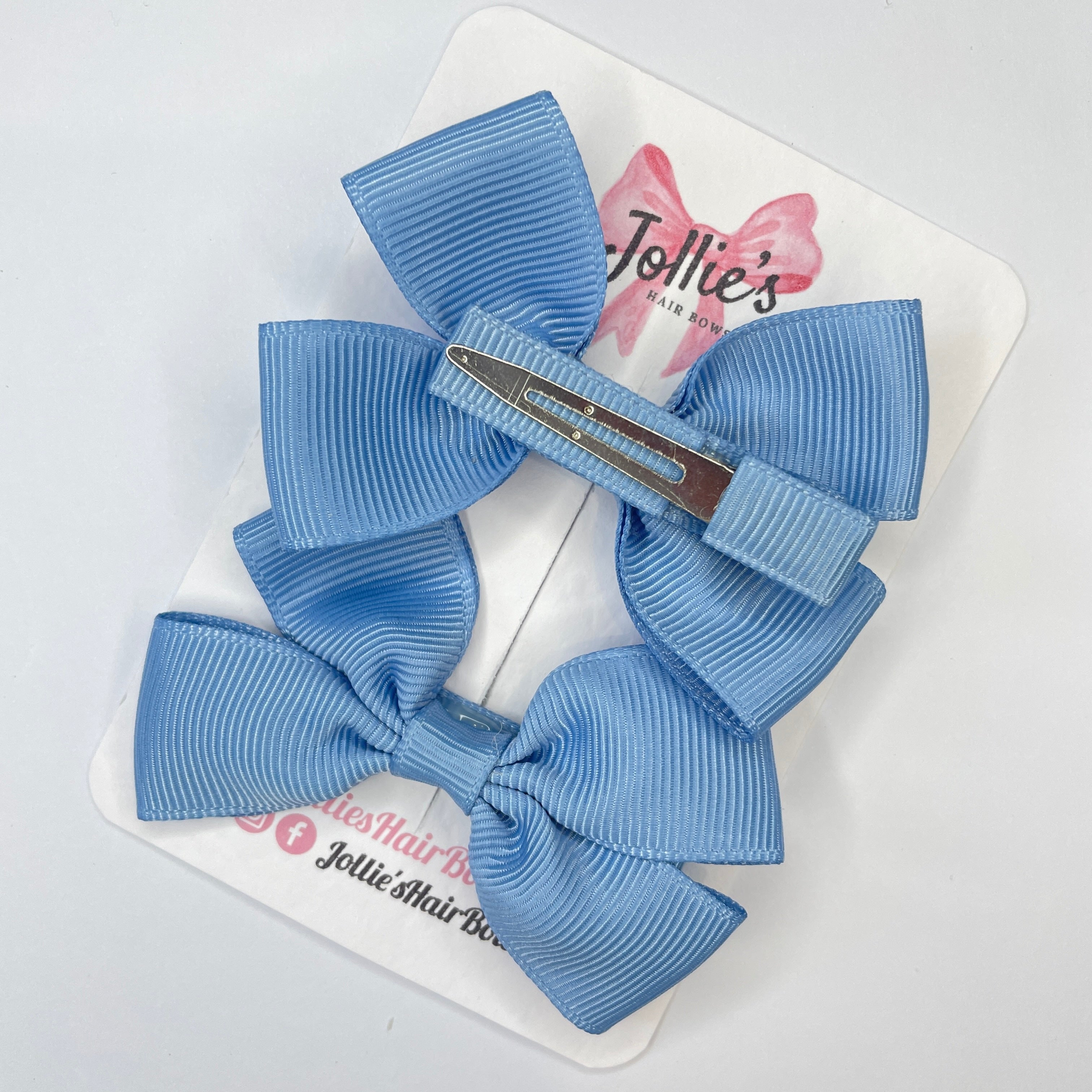 2.5" French Blue Classic Hair Bows (Pair) β Grosgrain Ribbon with Lined Alligator Clips