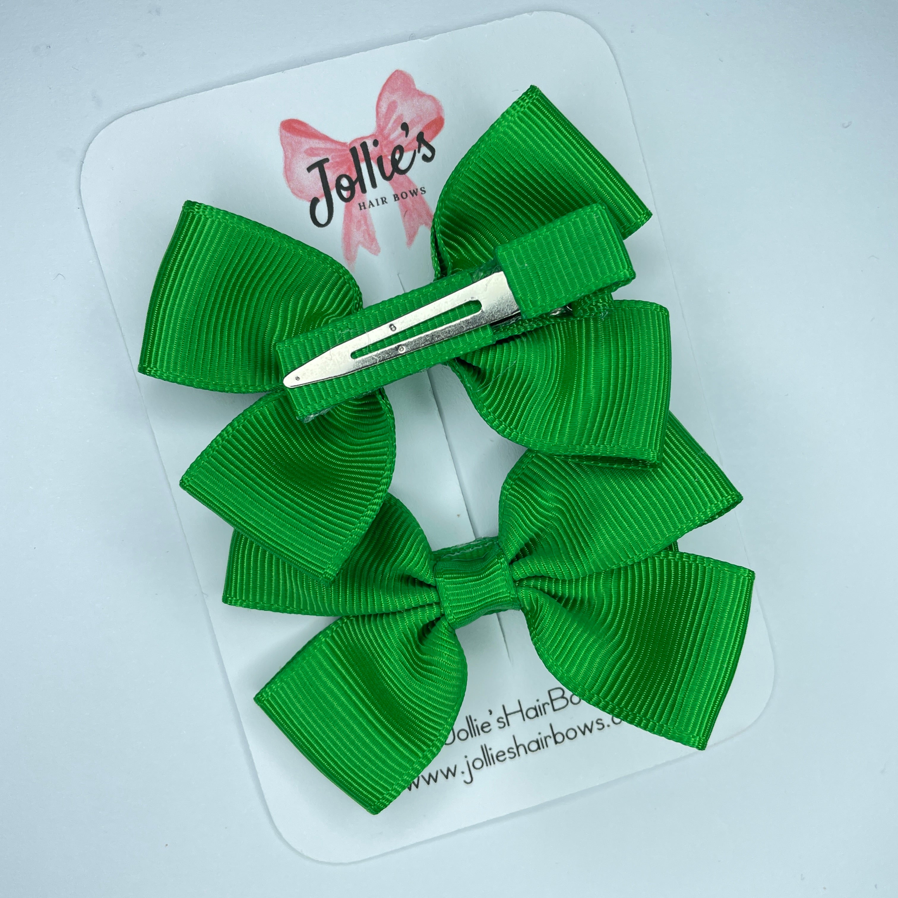 2.5" Emerald Green Classic Hair Bows (Pair) – Grosgrain Ribbon with Lined Alligator Clips