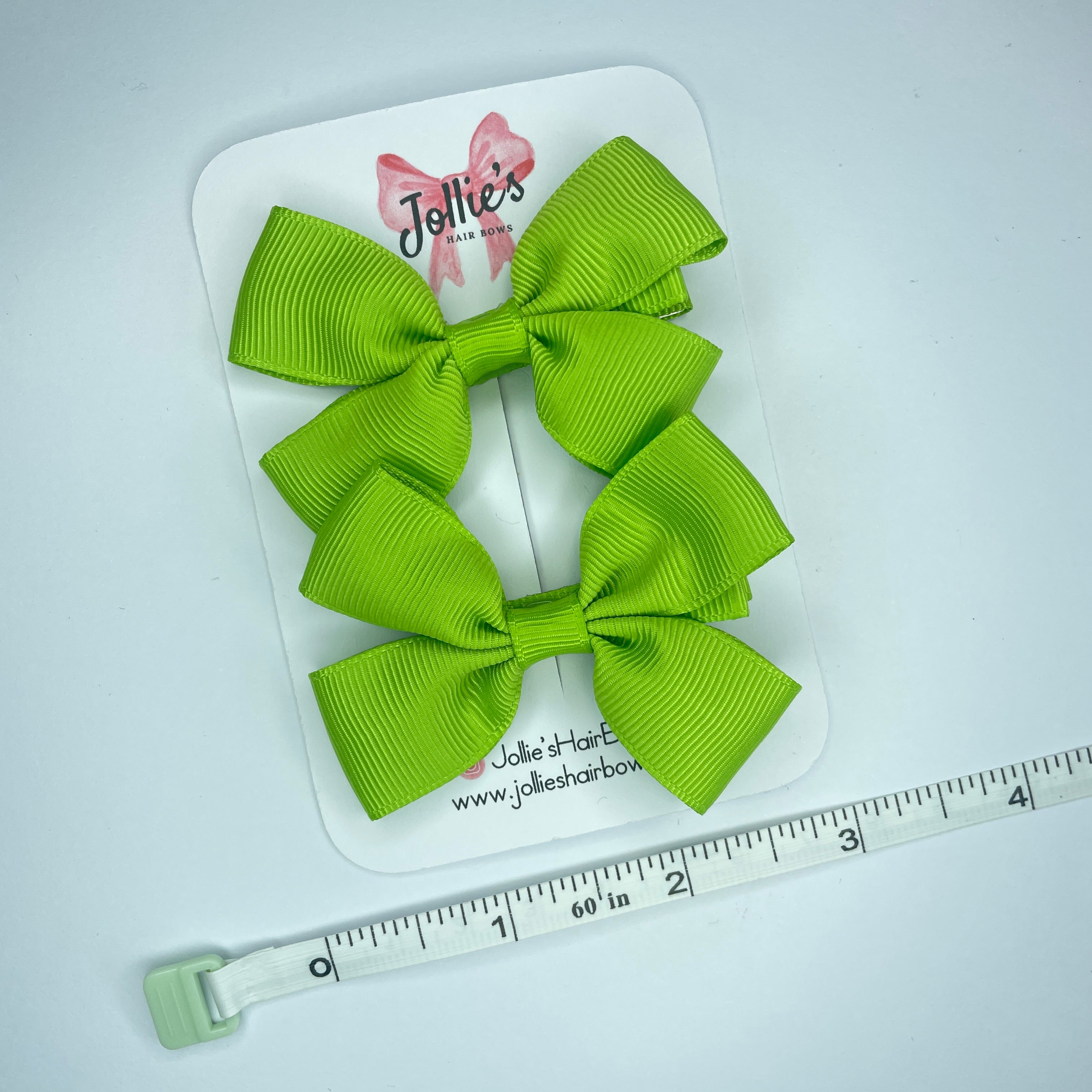 2.5" Apple Green Classic Hair Bows (Pair) – Grosgrain Ribbon with Lined Alligator Clips