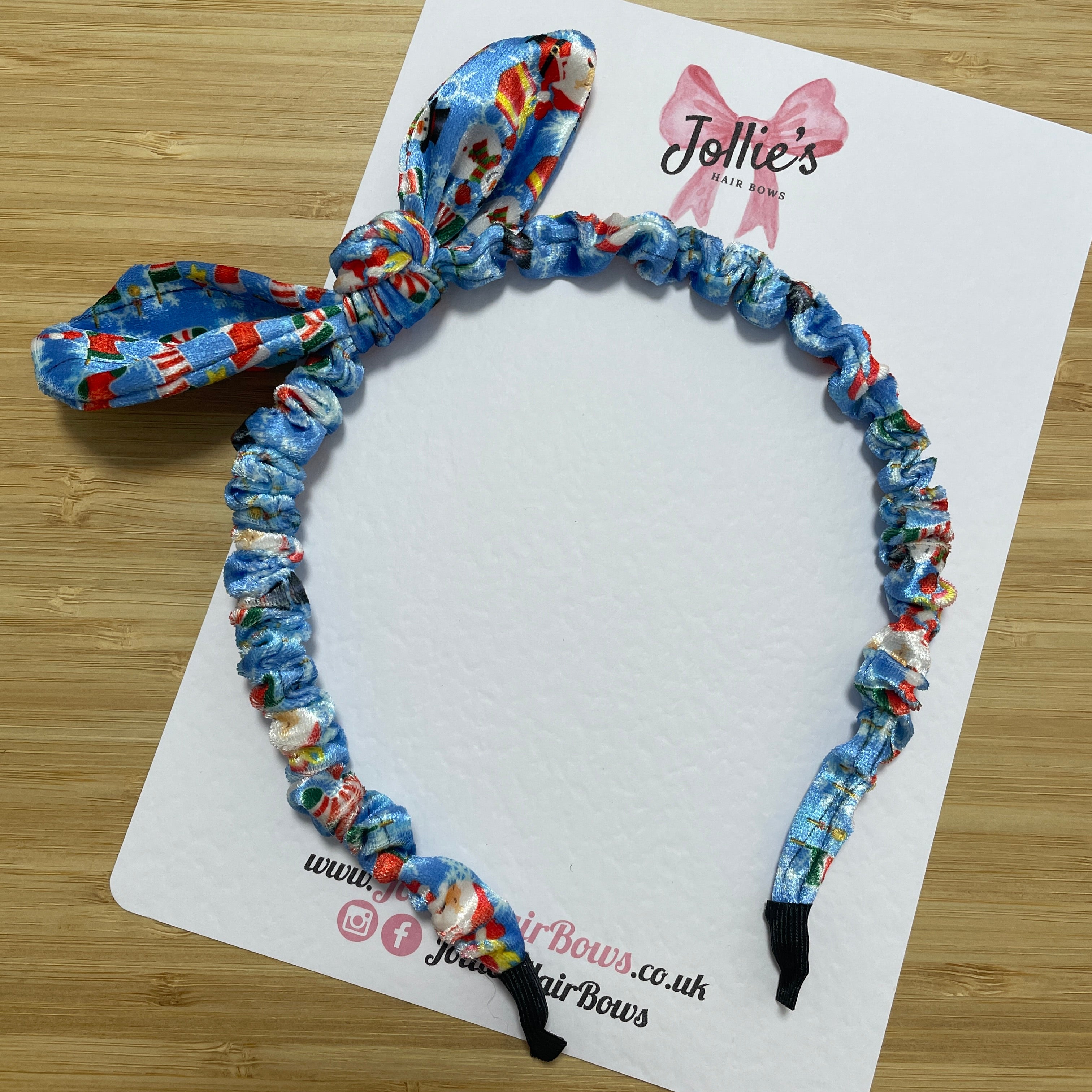 Christmas Velvet Bunny Ear Headband – Santa Print