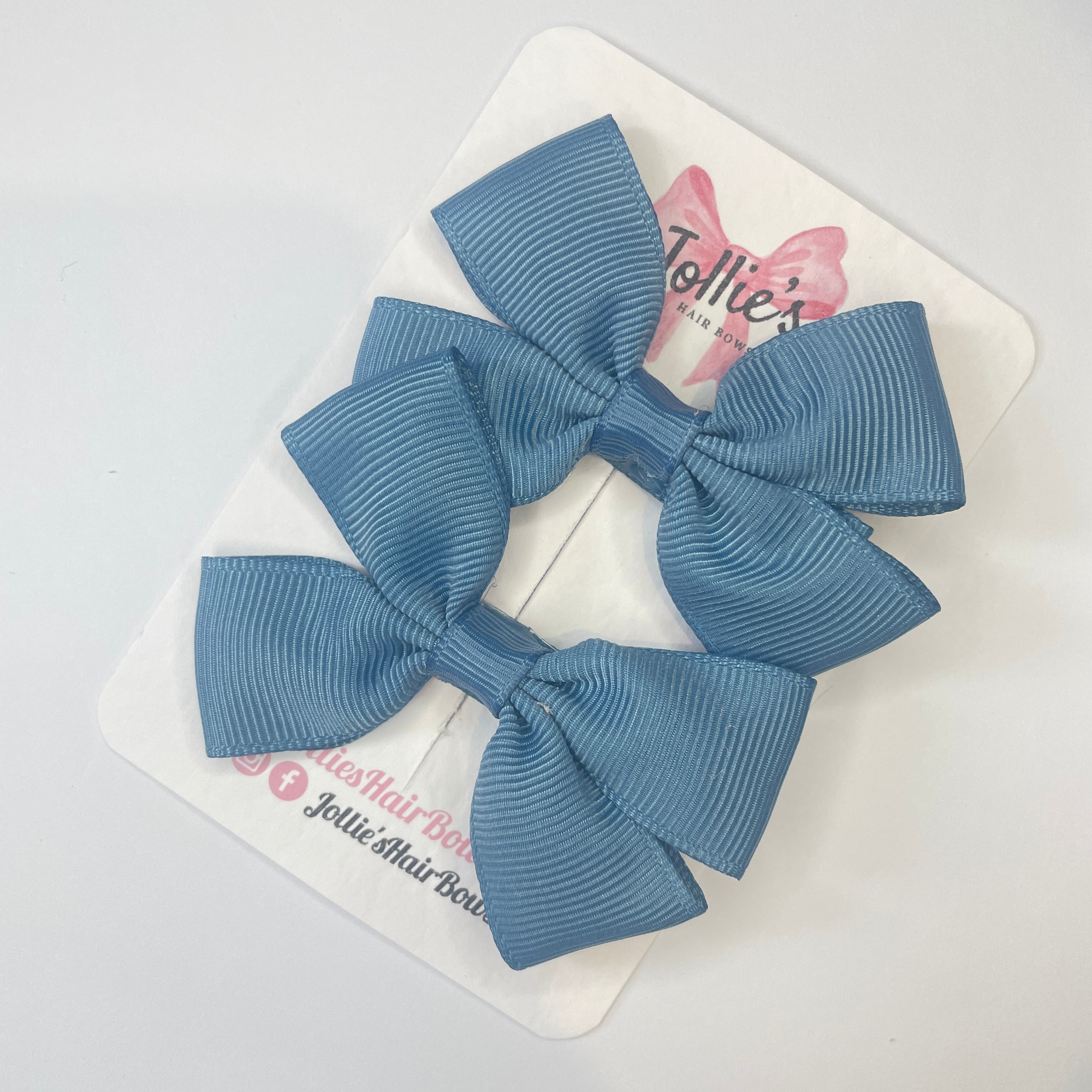 2.5" Antique Blue Classic Hair Bows (Pair) – Grosgrain Ribbon with Lined Alligator Clips