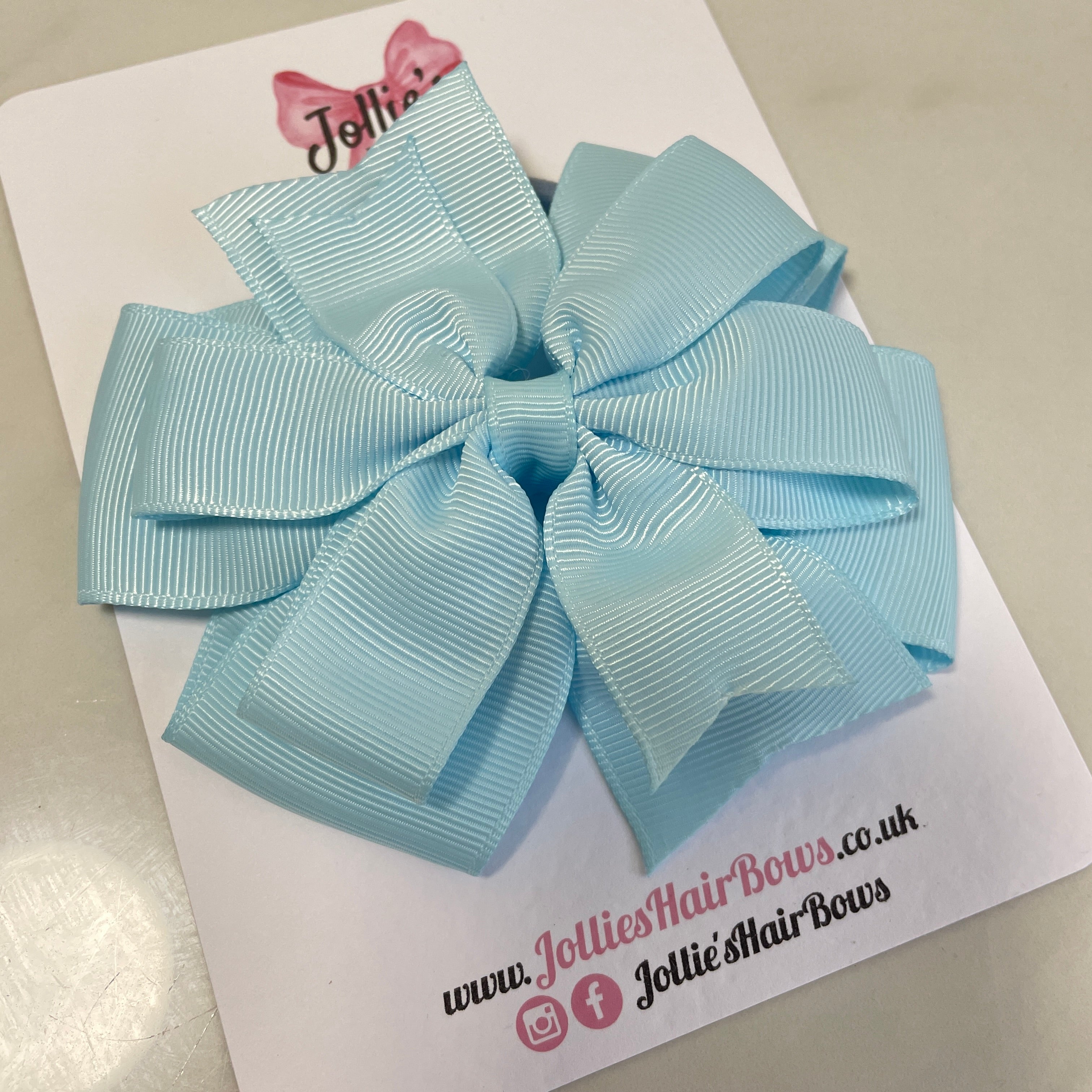 4.5" Light Blue Double Layer Pinwheel Hair Bow – Grosgrain Ribbon with Thick Elastic Bobble