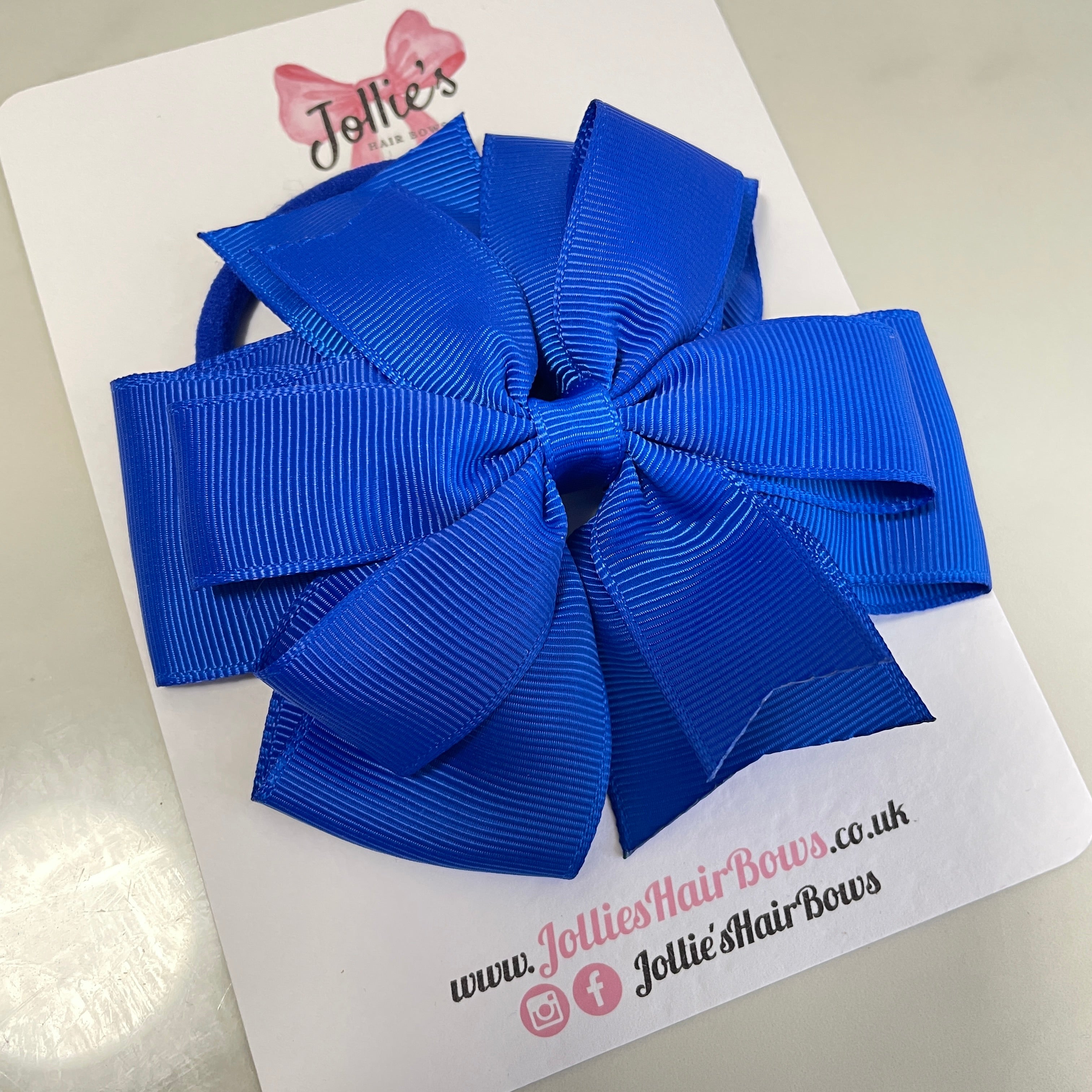 4.5" Electric Blue Double Layer Pinwheel Hair Bow – Grosgrain Ribbon with Thick Elastic Bobble