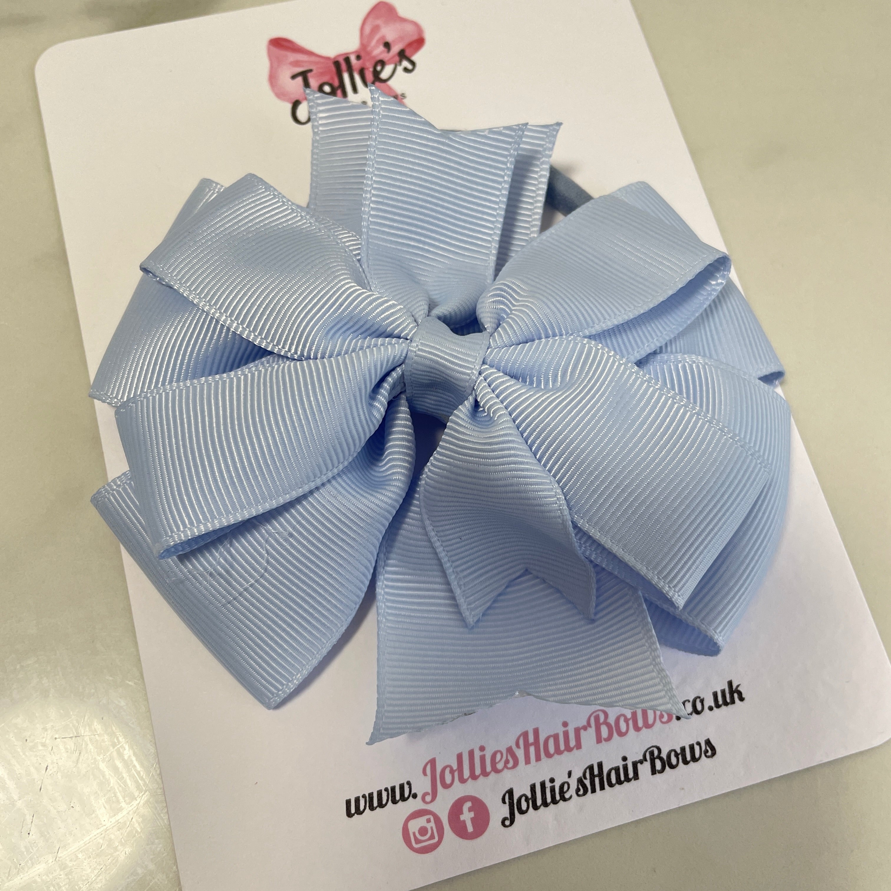 4.5" Bluebell Double Layer Pinwheel Hair Bow – Grosgrain Ribbon with Thick Elastic Bobble