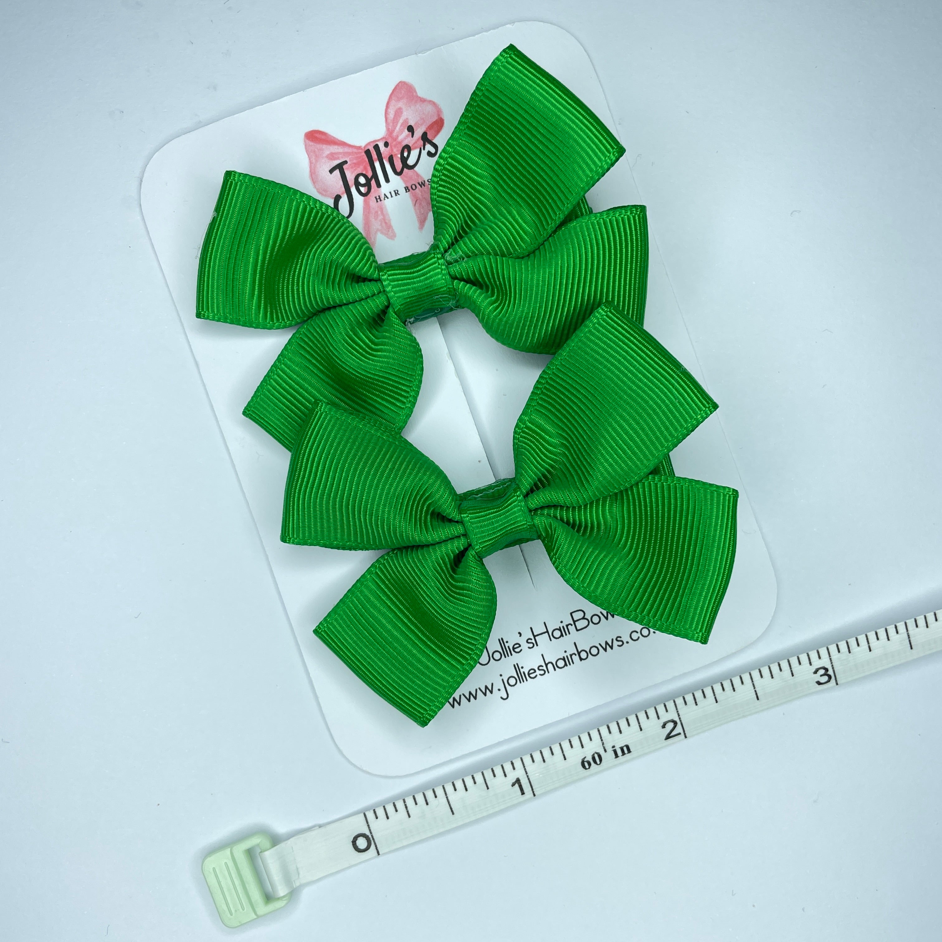 2.5" Emerald Green Classic Hair Bows (Pair) – Grosgrain Ribbon with Lined Alligator Clips
