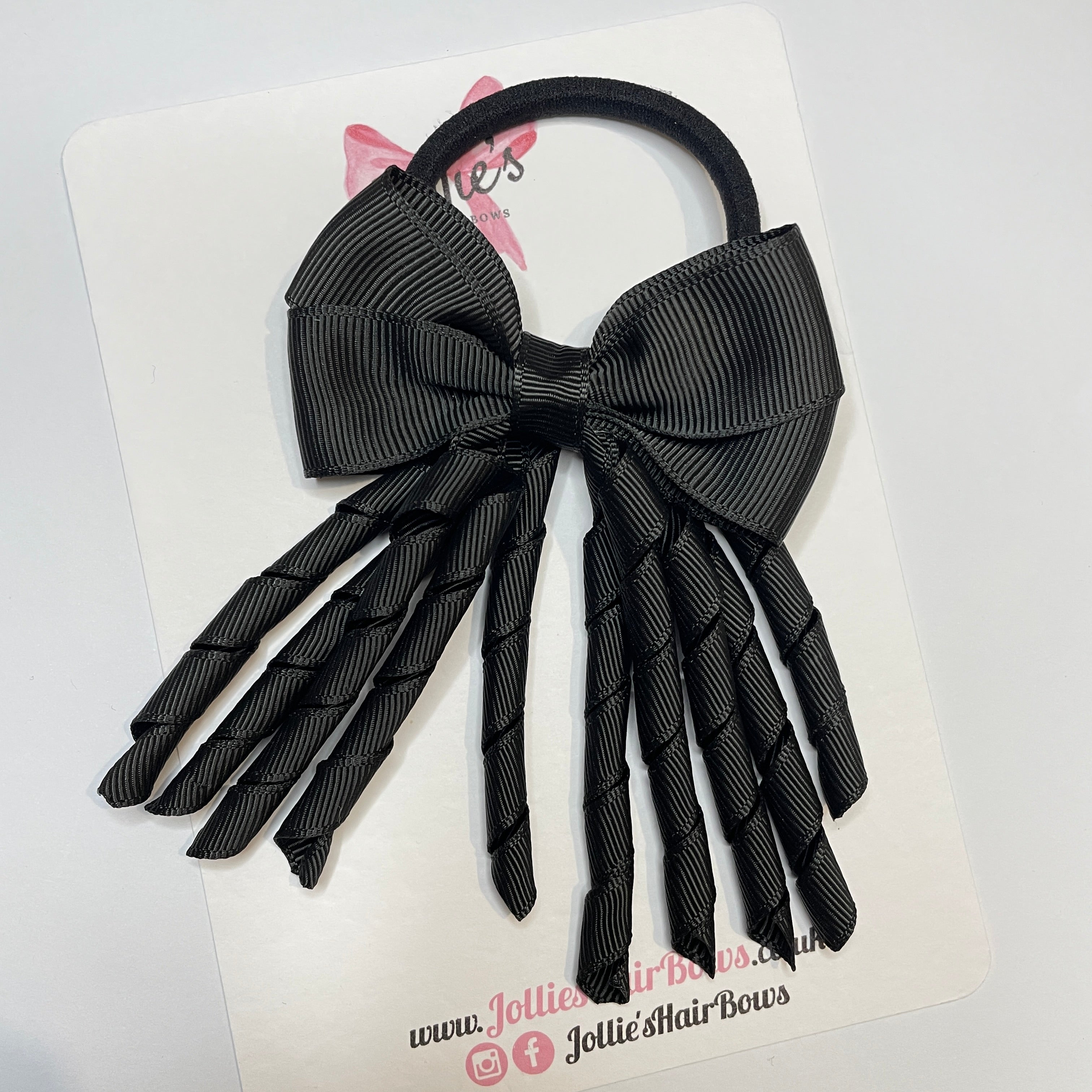 3" Black Corker Hair Bow – Grosgrain Ribbon with Thick Elastic Bobble