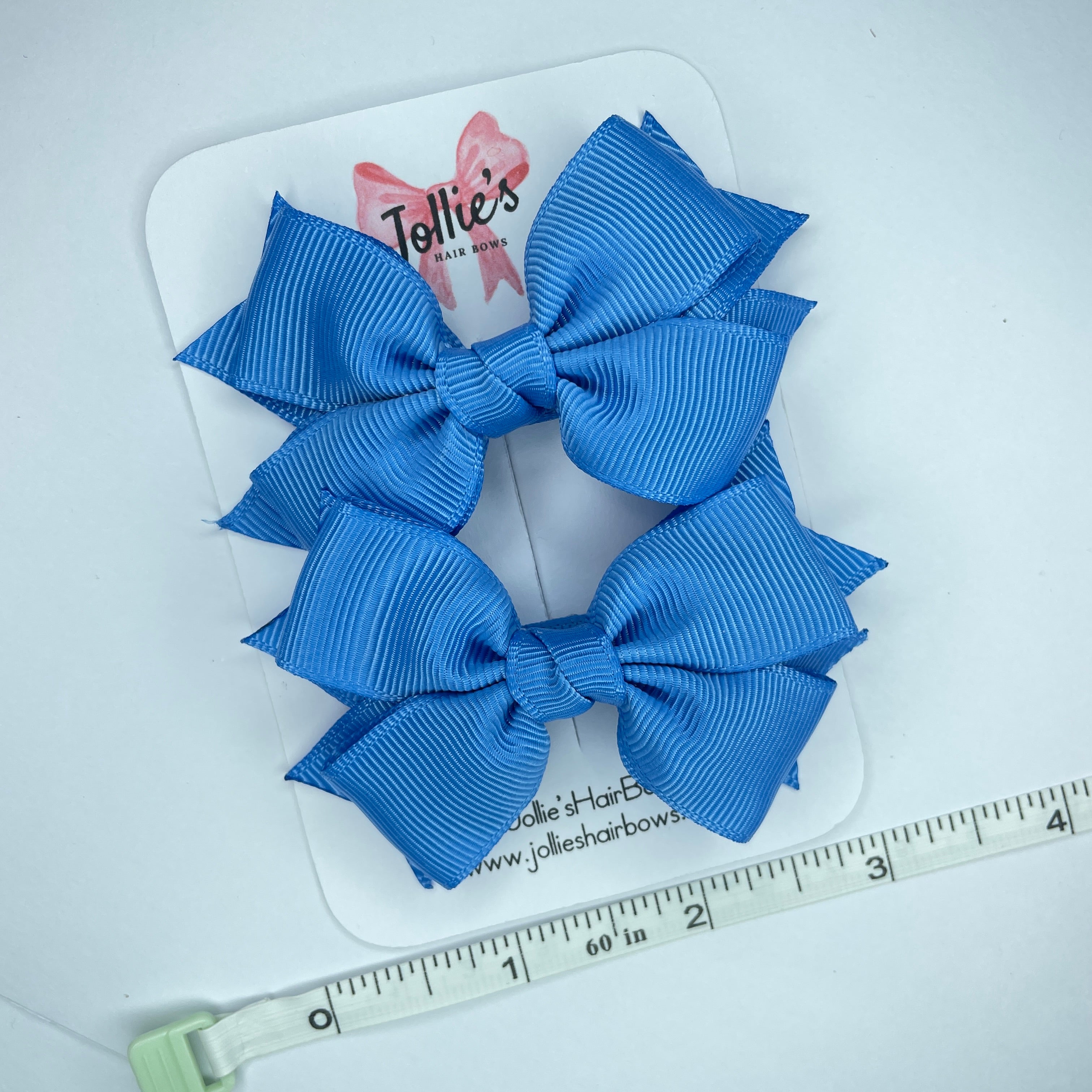 3" Capri Blue Layered Hair Bows (Pair) β Grosgrain with Alligator Clip