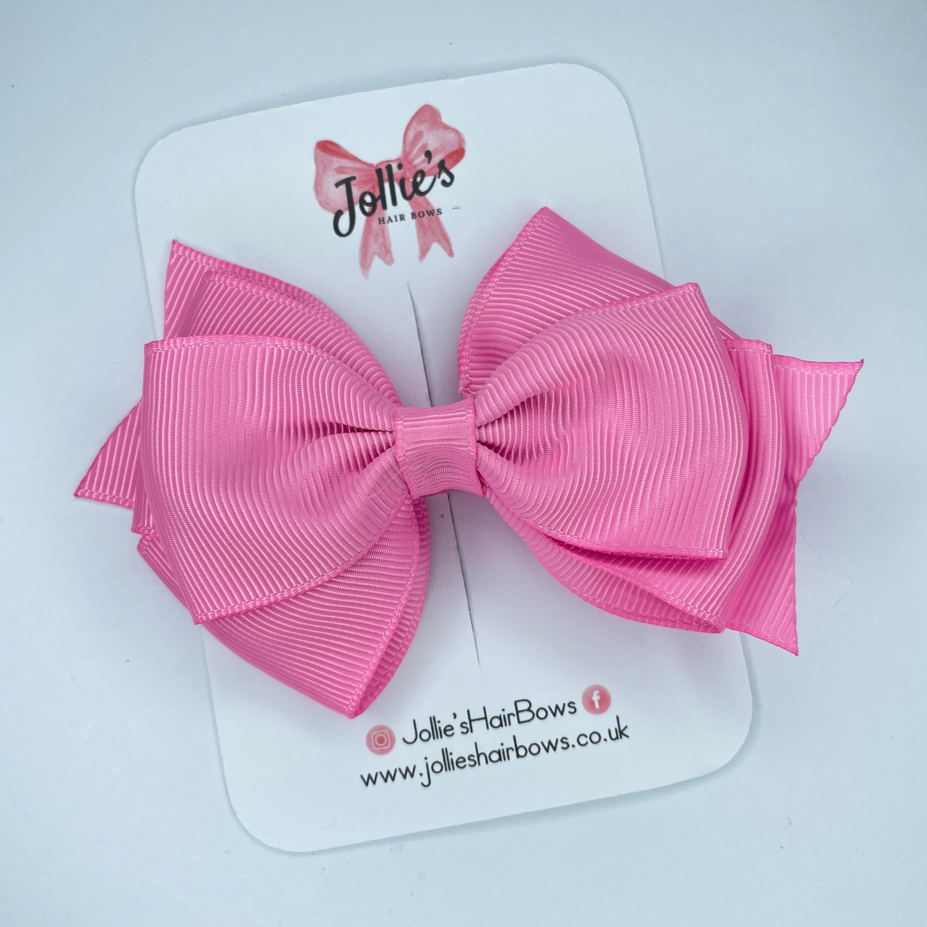 4" Geranium Pink Triple Layer Hair Bow – Grosgrain Ribbon with Lined Alligator Clip