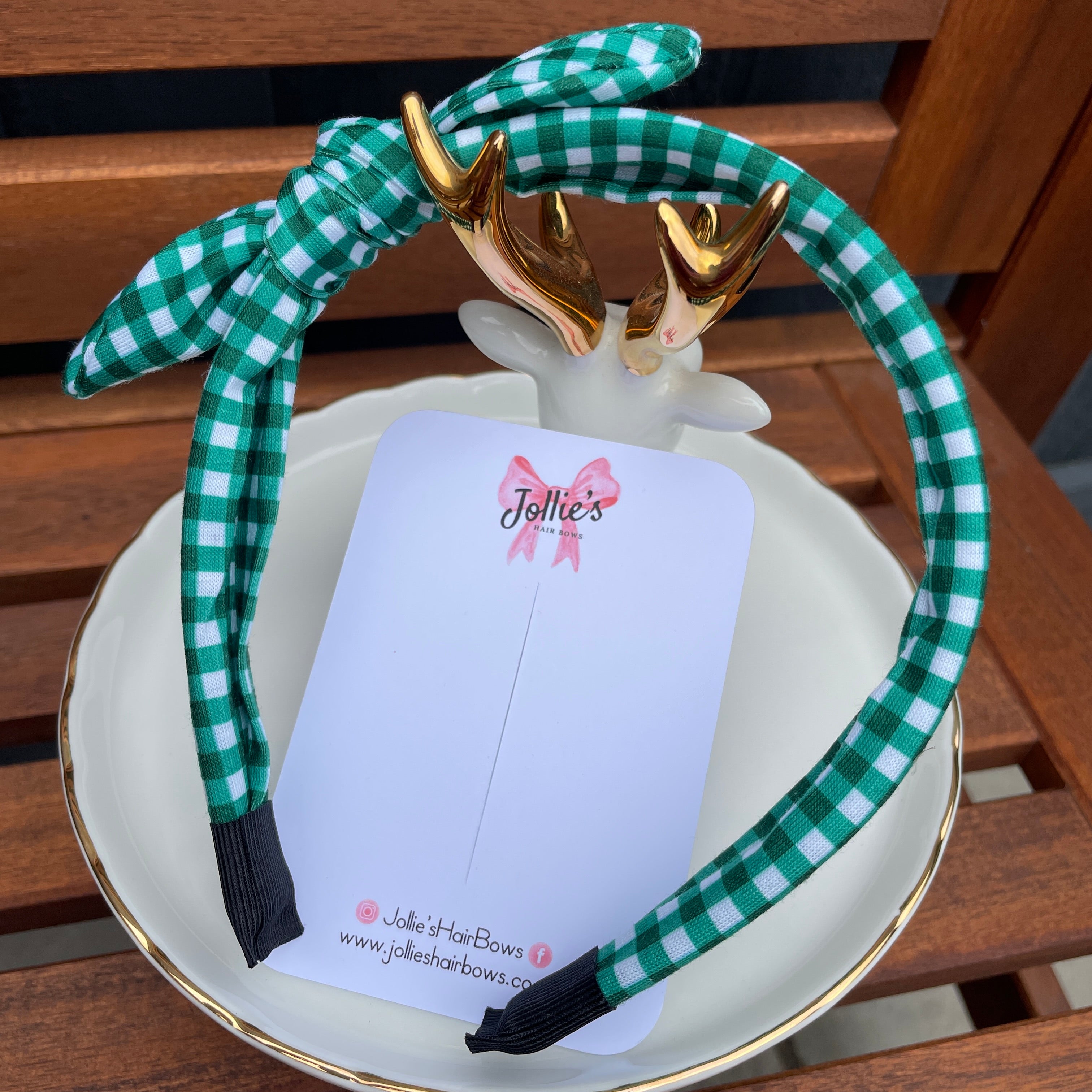 Bunny Ear Headband – Green Gingham