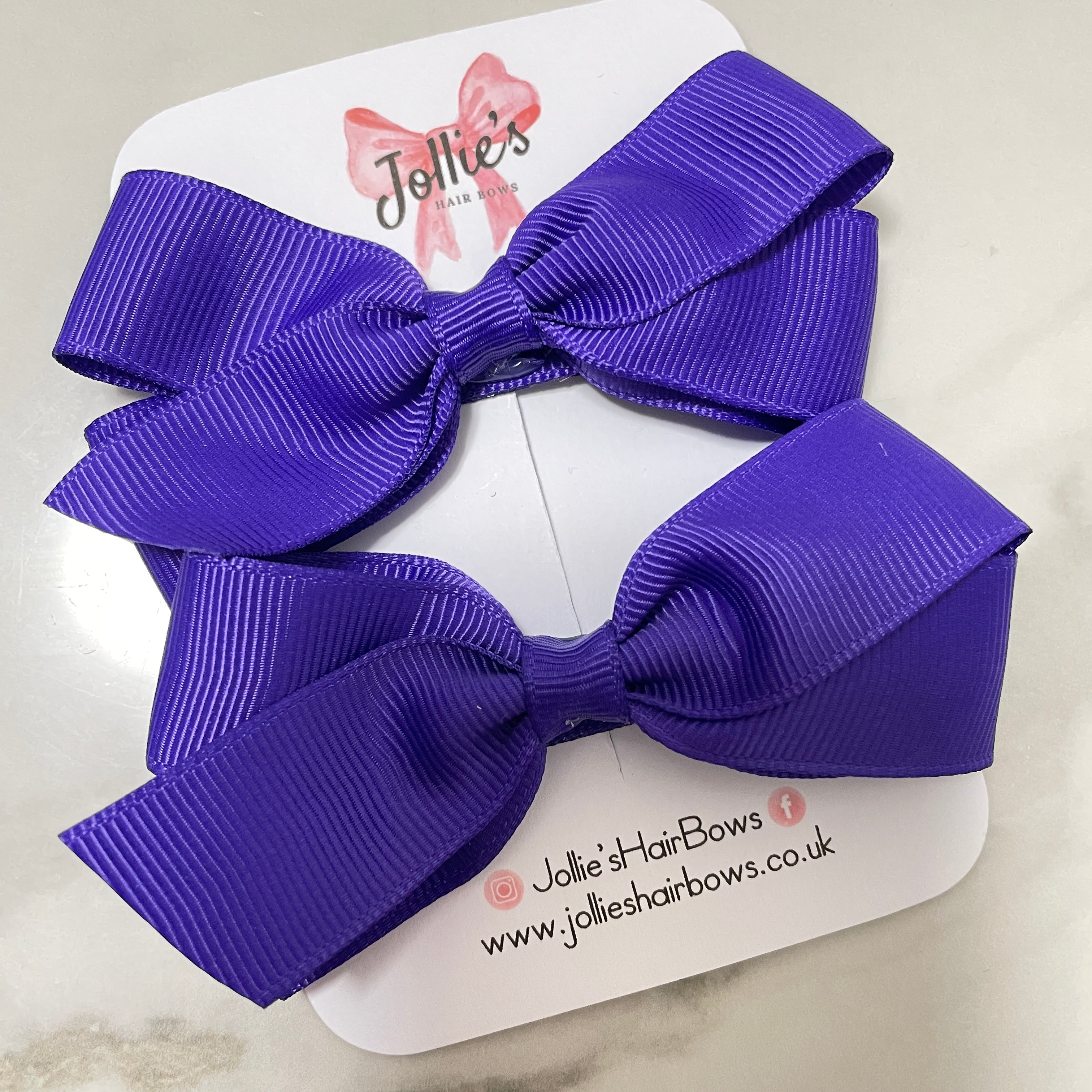 3.5" Regal Purple Hair Bows with Clip (Pair) – Grosgrain Ribbon with Lined Alligator Clip
