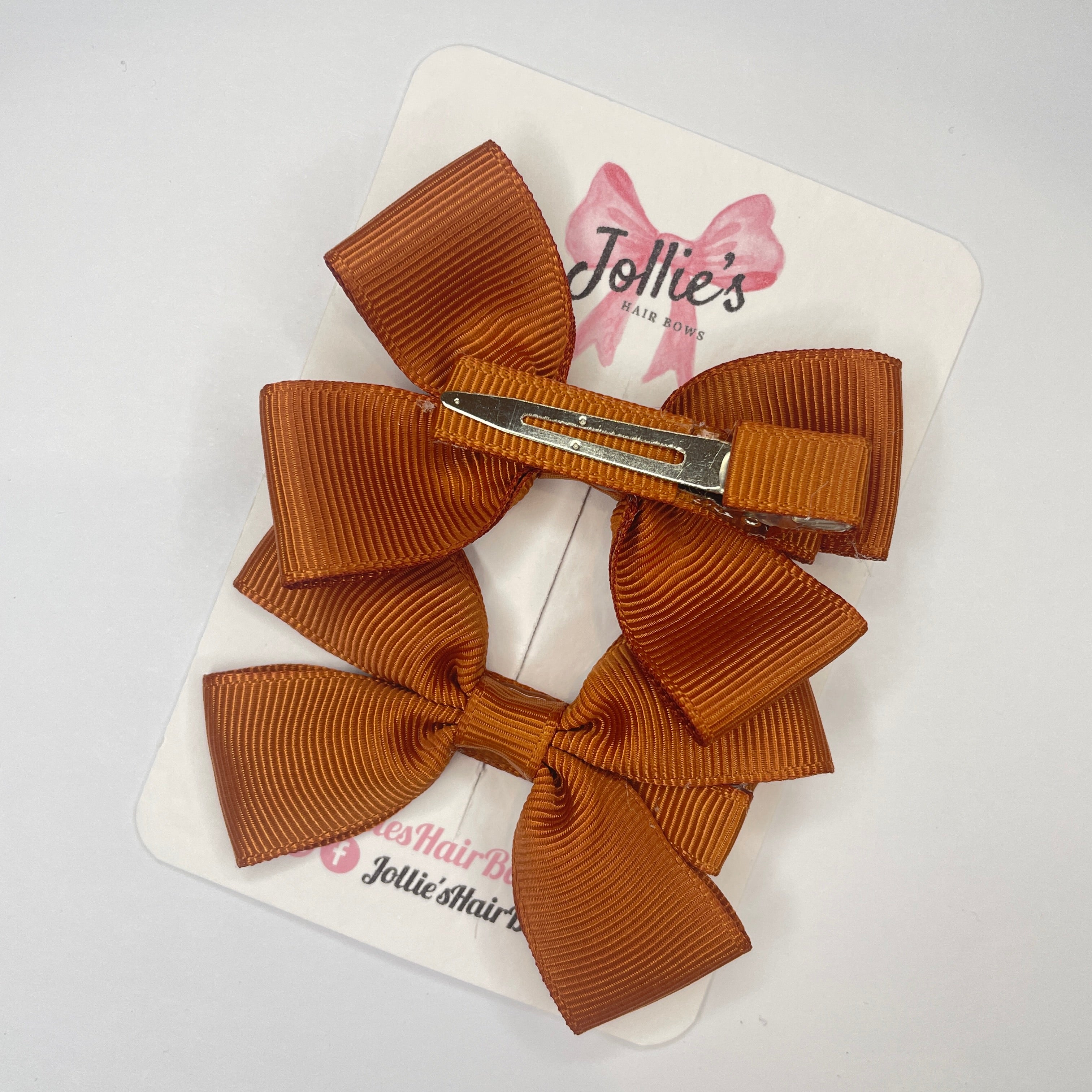 2.5" Copper Classic Hair Bows (Pair) – Grosgrain Ribbon with Lined Alligator Clips
