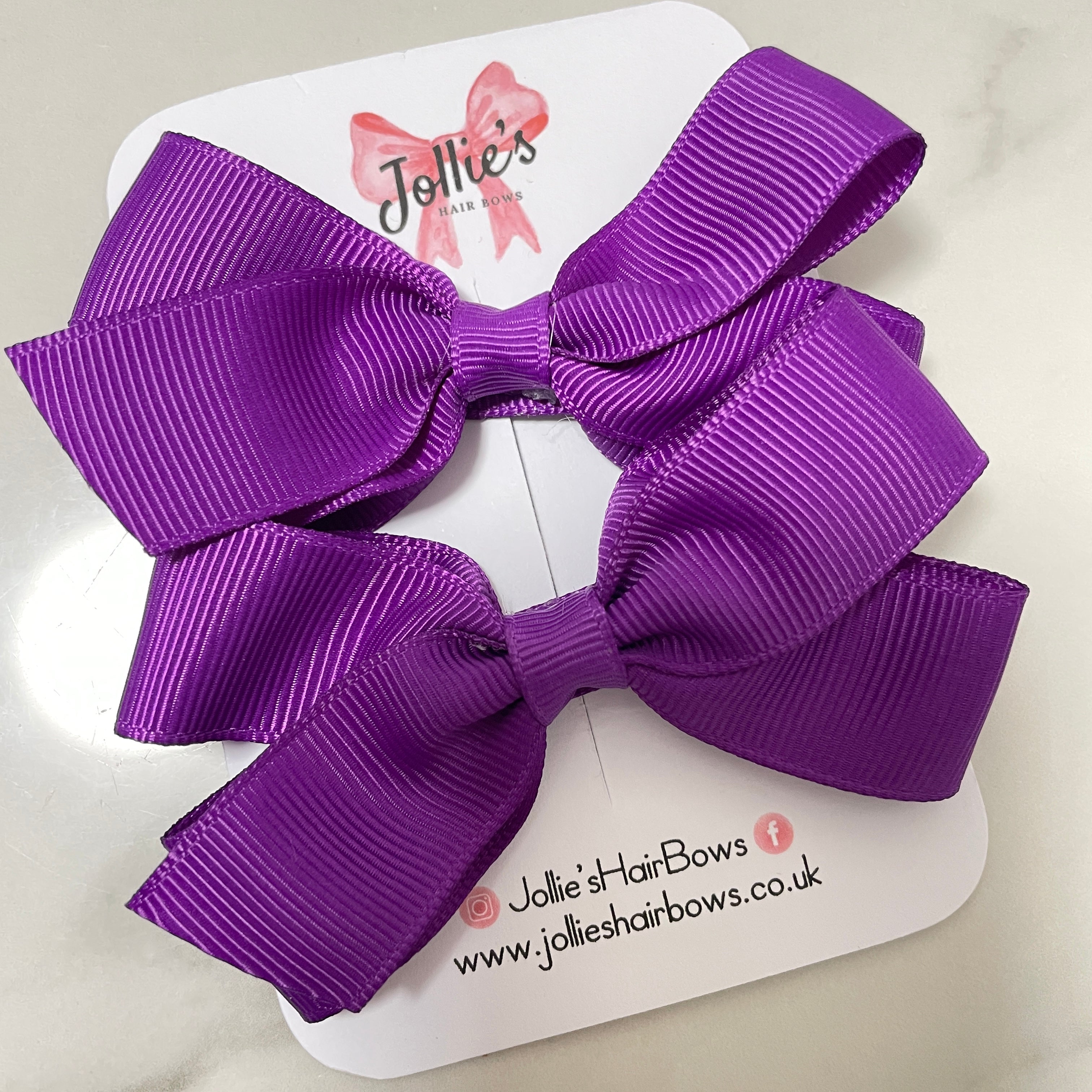 3.5" Purple Hair Bows with Clip (Pair) – Grosgrain Ribbon with Lined Alligator Clip