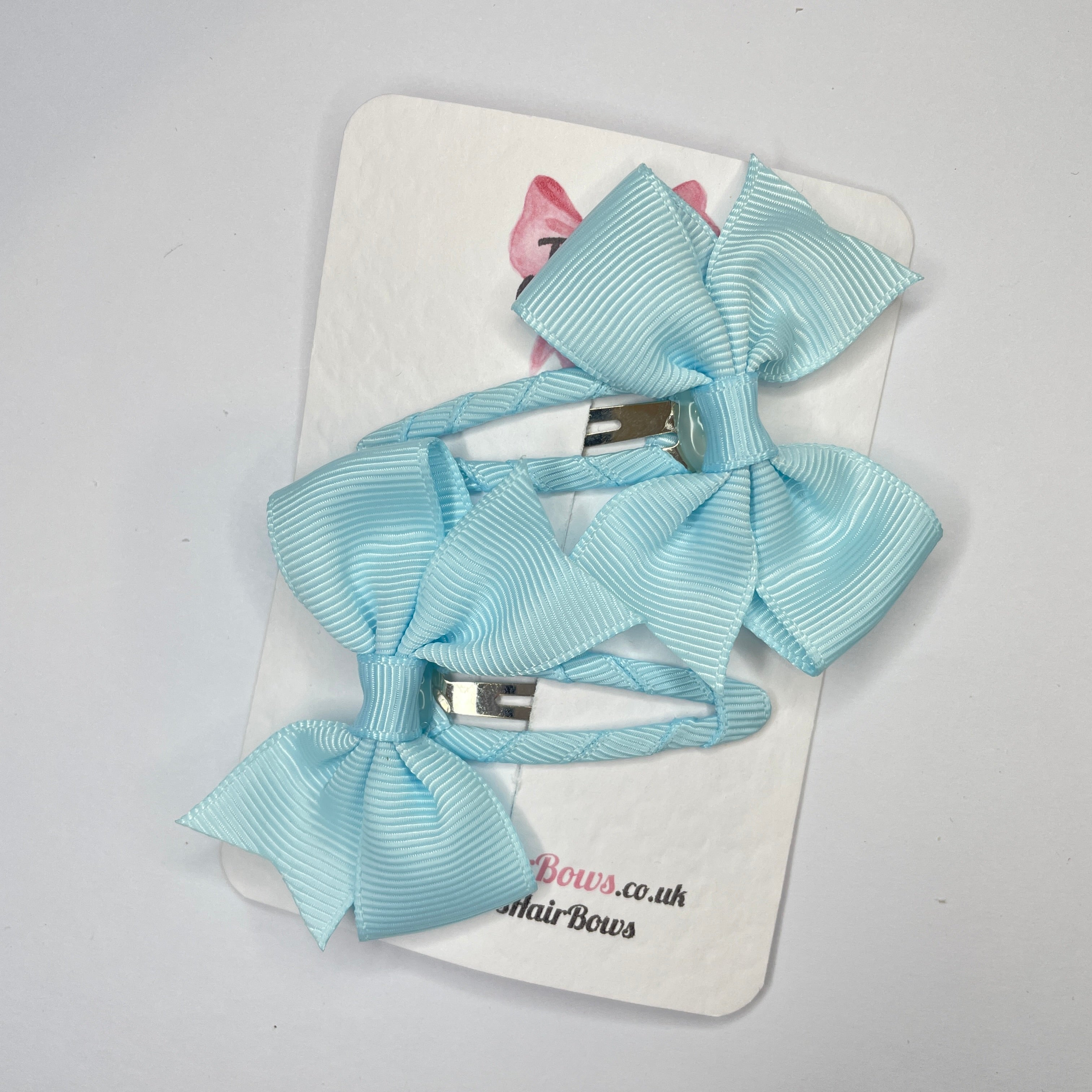 2.5" Light Blue Bow Snap Clips β Grosgrain Ribbon Hair Clips for Girls (Set of 2)