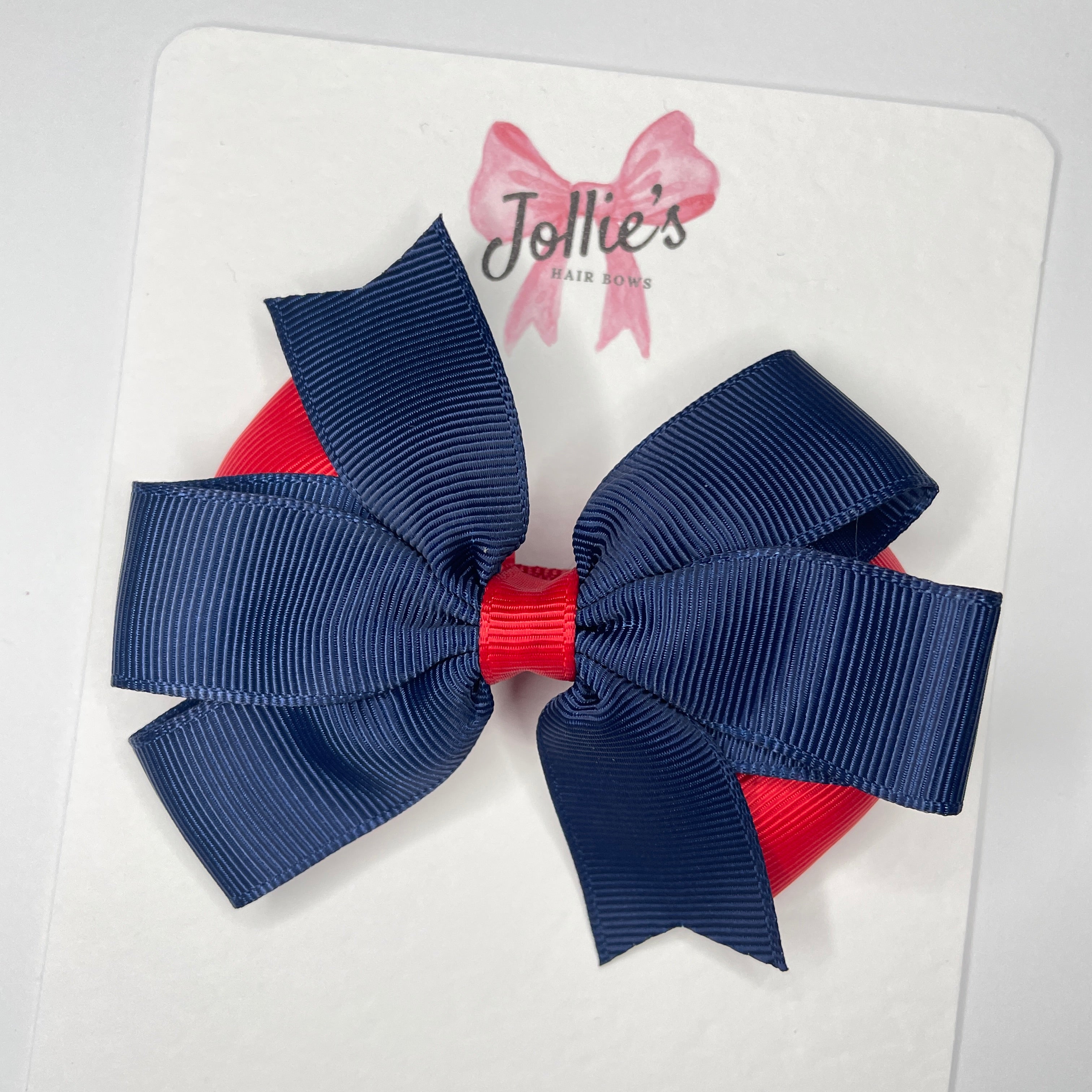 3.5" Red & Navy Flat Double Hair Bow – Alligator Clip