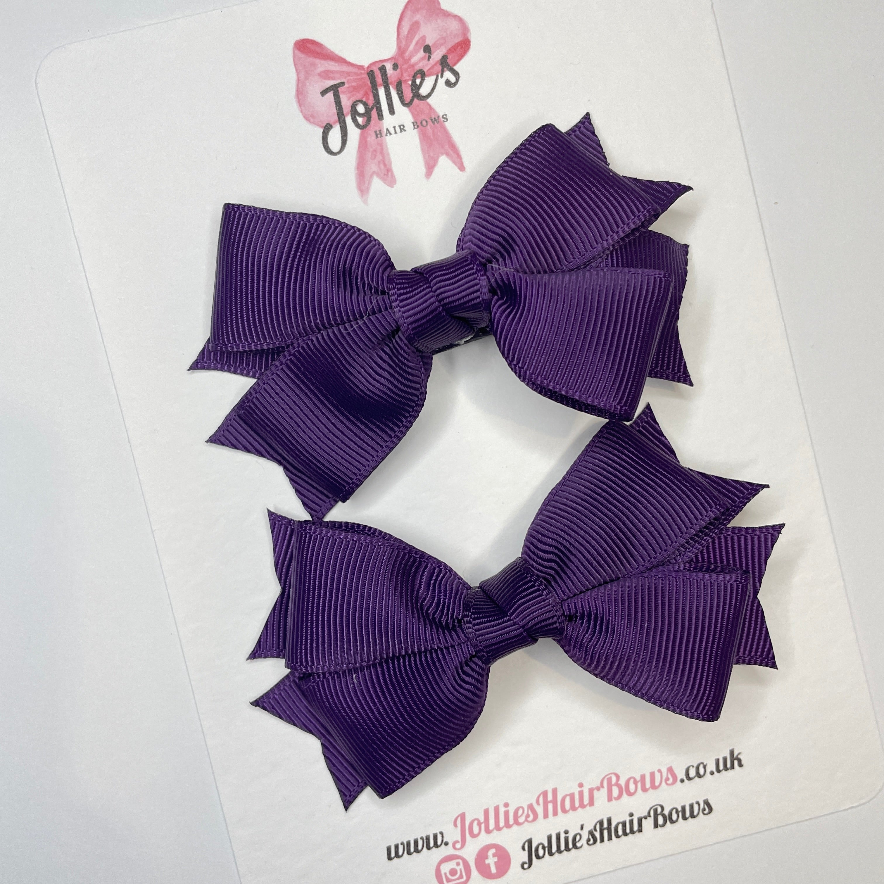 3" Plum Layered Hair Bows (Pair) – Grosgrain with Alligator Clip