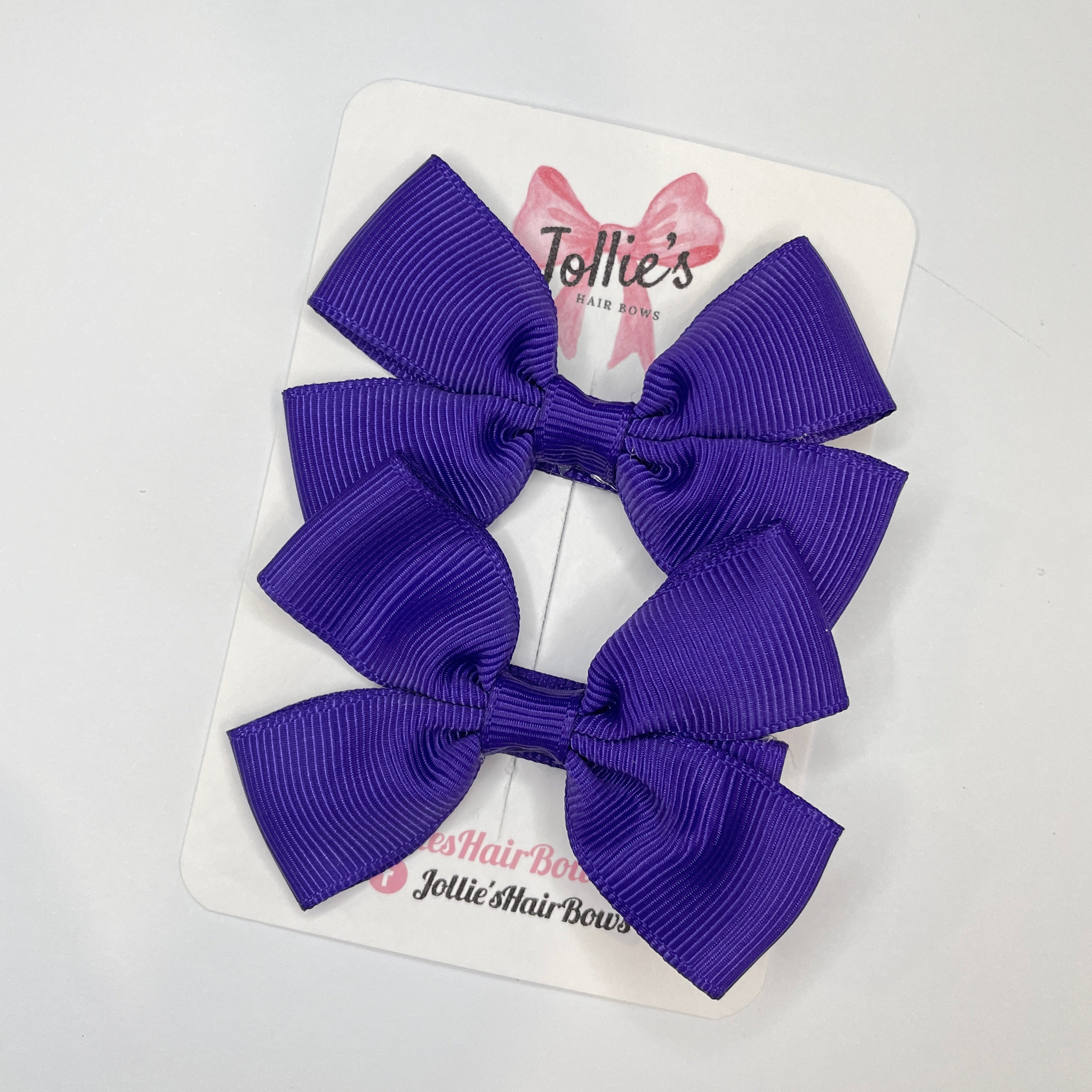 2.5" Regal Purple Classic Hair Bows (Pair) – Grosgrain Ribbon with Lined Alligator Clips