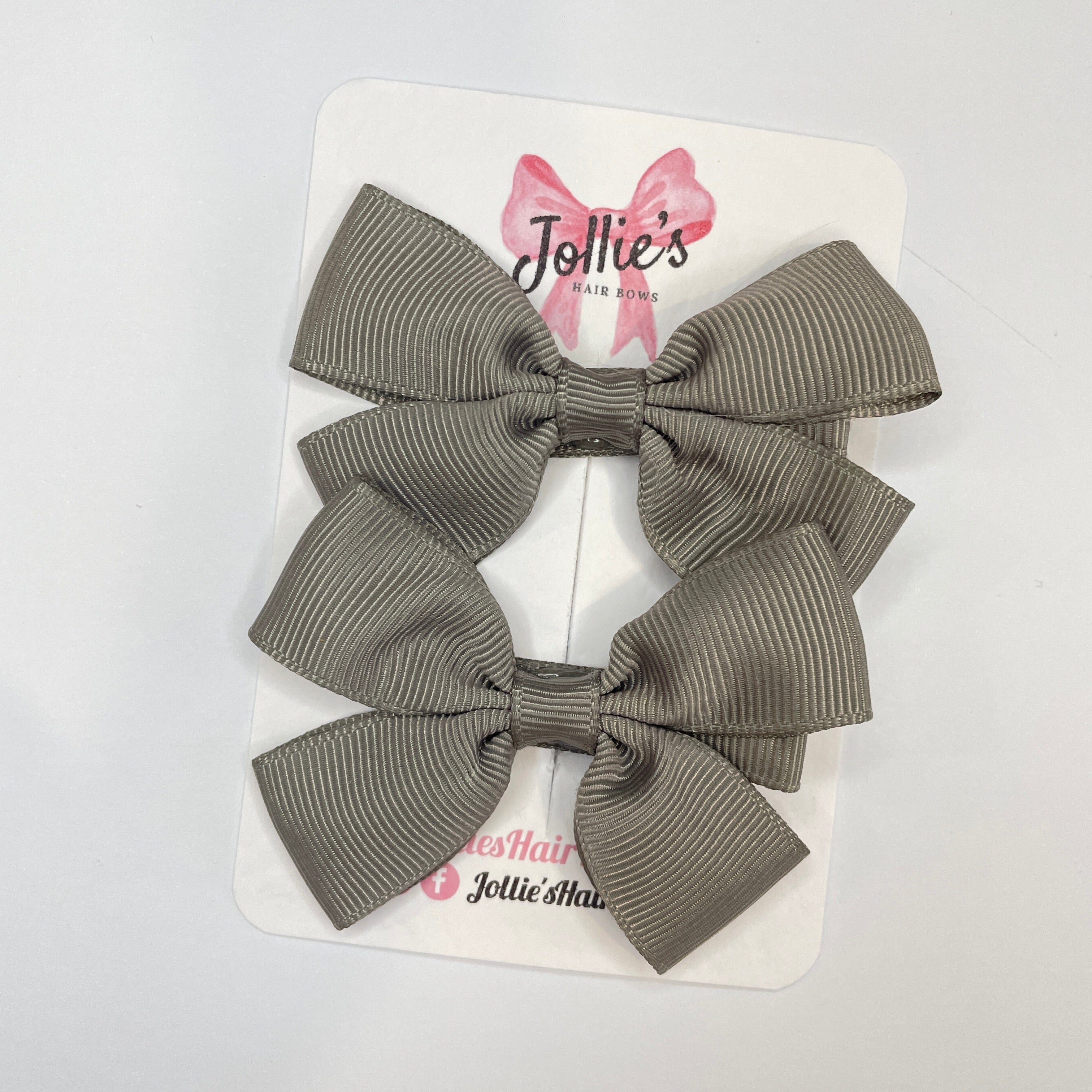 2.5" Metal Grey Classic Hair Bows (Pair) – Grosgrain Ribbon with Lined Alligator Clips