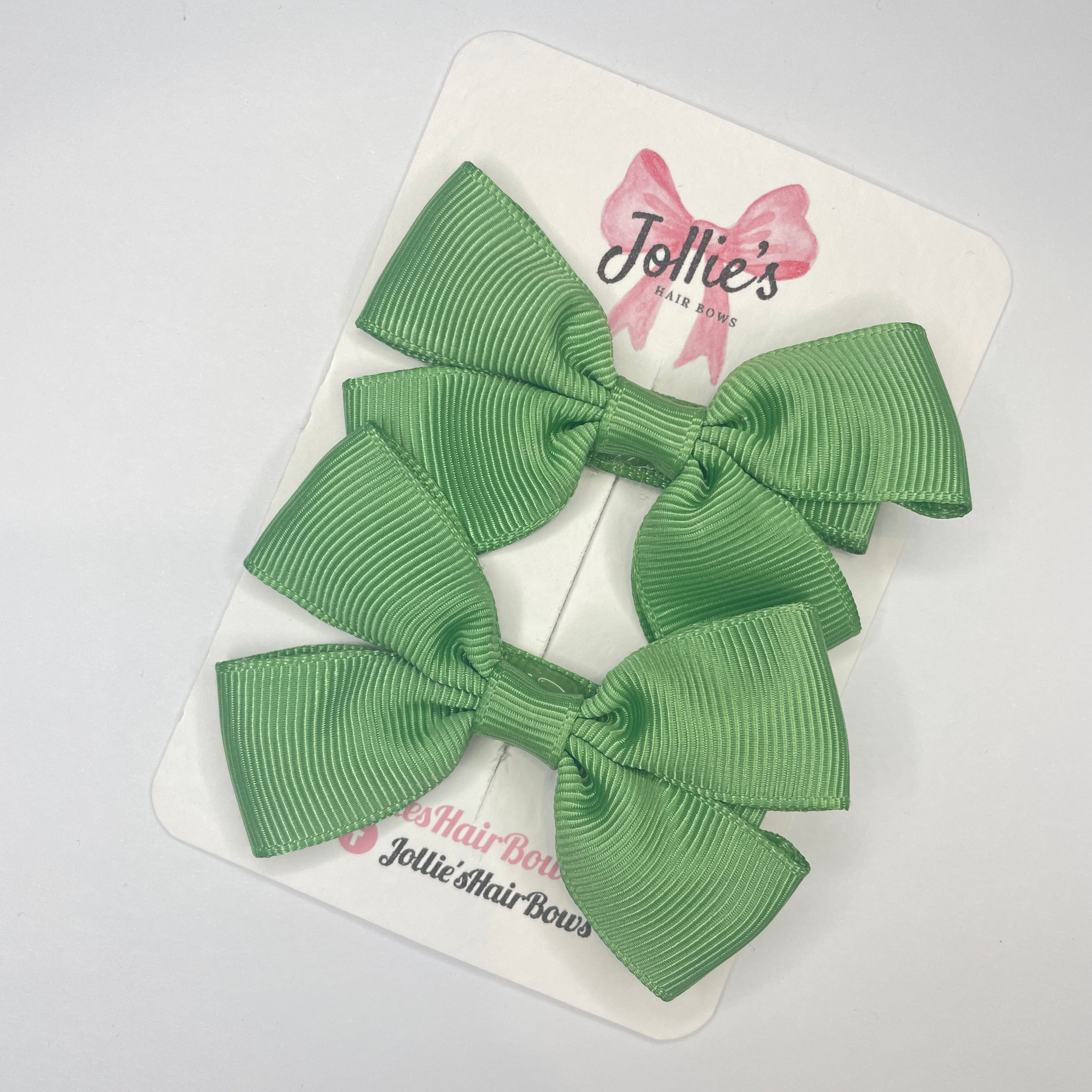 2.5" Sage Green Classic Hair Bows (Pair) β Grosgrain Ribbon with Lined Alligator Clips